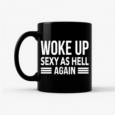 Woke Up Sexy As Hell Again Mug in Black