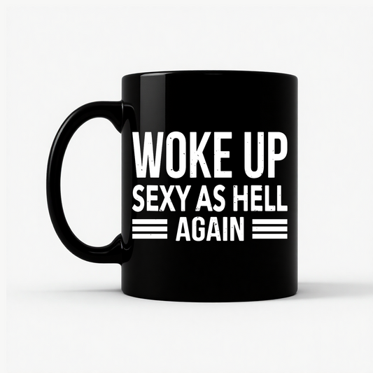 Woke Up Sexy As Hell Again Mug in Black