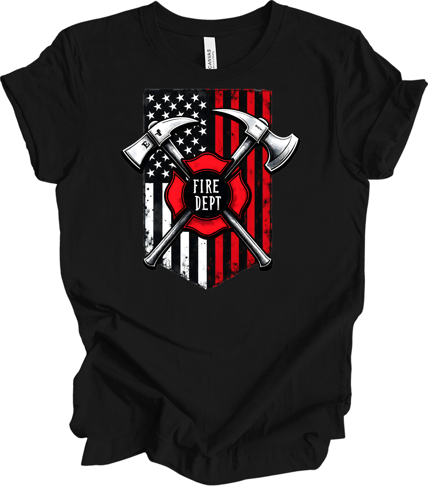 Firefighter Axe Flag T-Shirt in Black