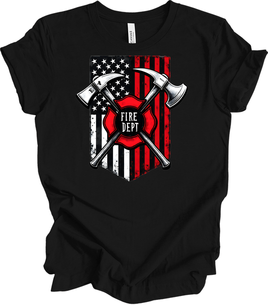 Firefighter Axe Flag T-Shirt in Black