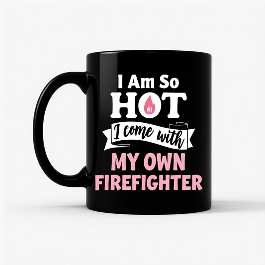 I'm So Hot Firefighter Wife Mug in Black