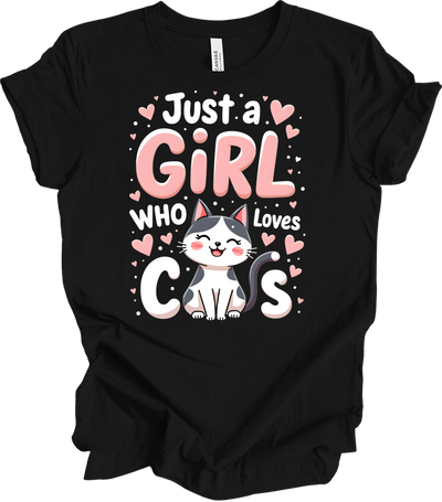 Just a Girl Who Loves Cats T-Shirt in Black