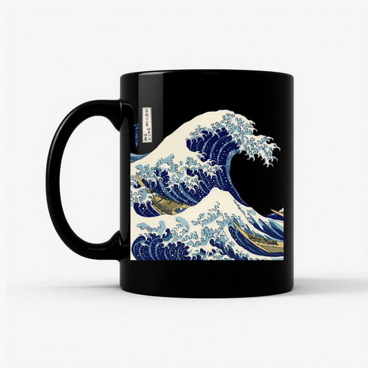 Great Wave Off Kanagawa Hokusai Japanese Art Mug in Black
