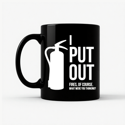 I Put Out Fires - Funny Fire Extinguisher Mug in Black