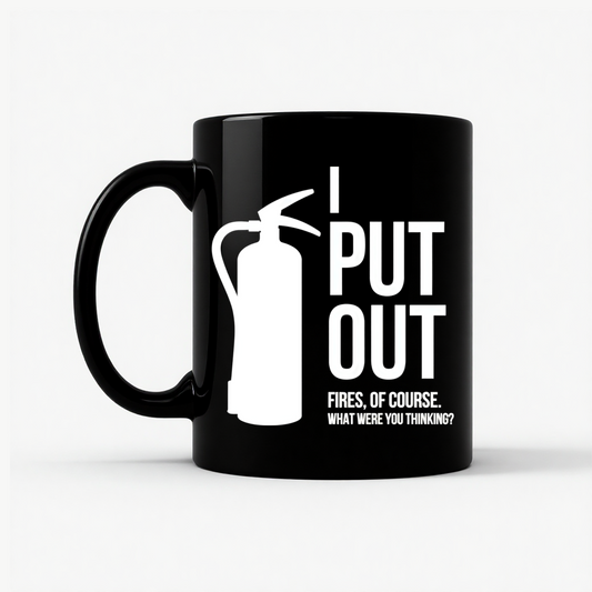 I Put Out Fires - Funny Fire Extinguisher Mug in Black