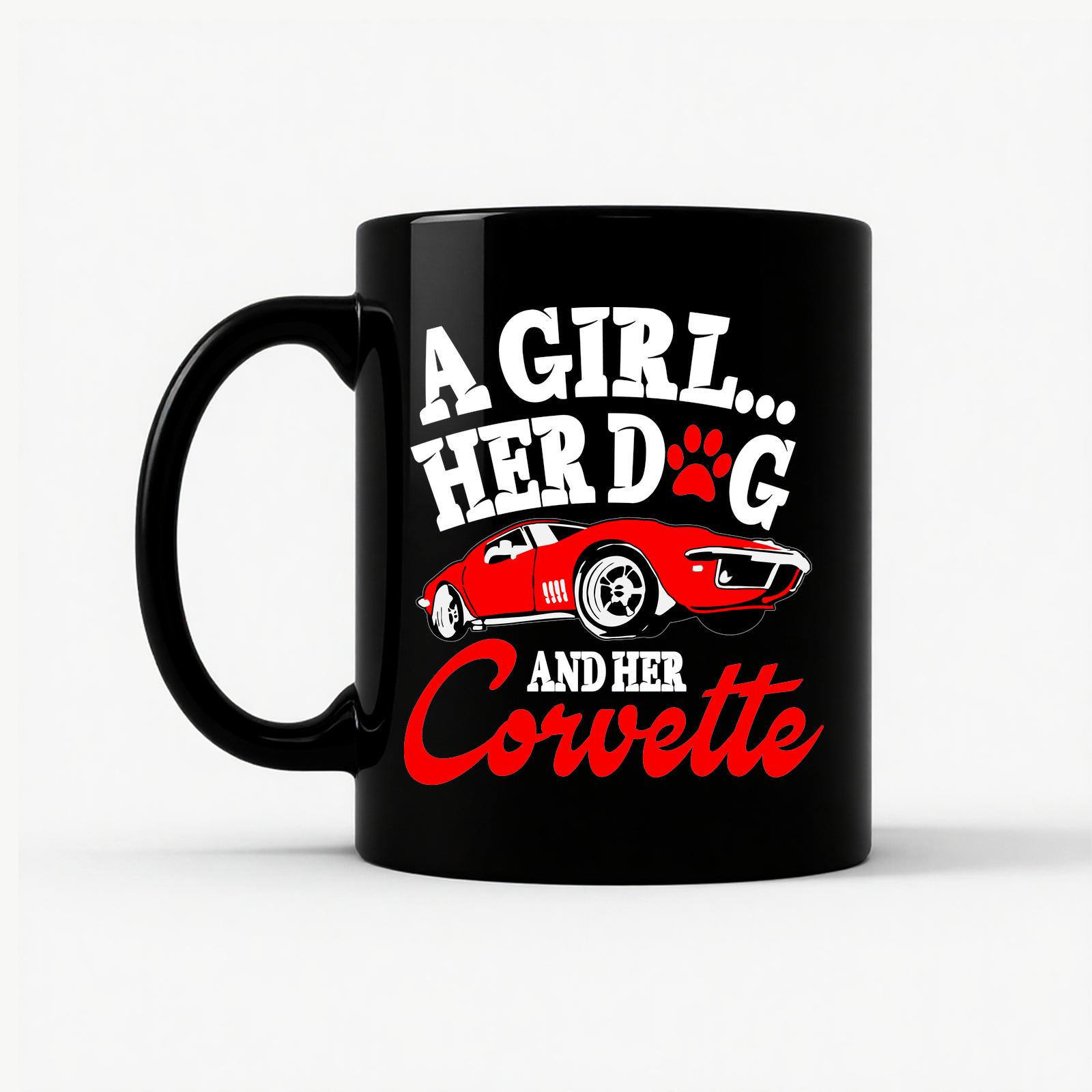Corvette Dog Mom - C3 Corvette Lover & Dog Owner Mug in Black
