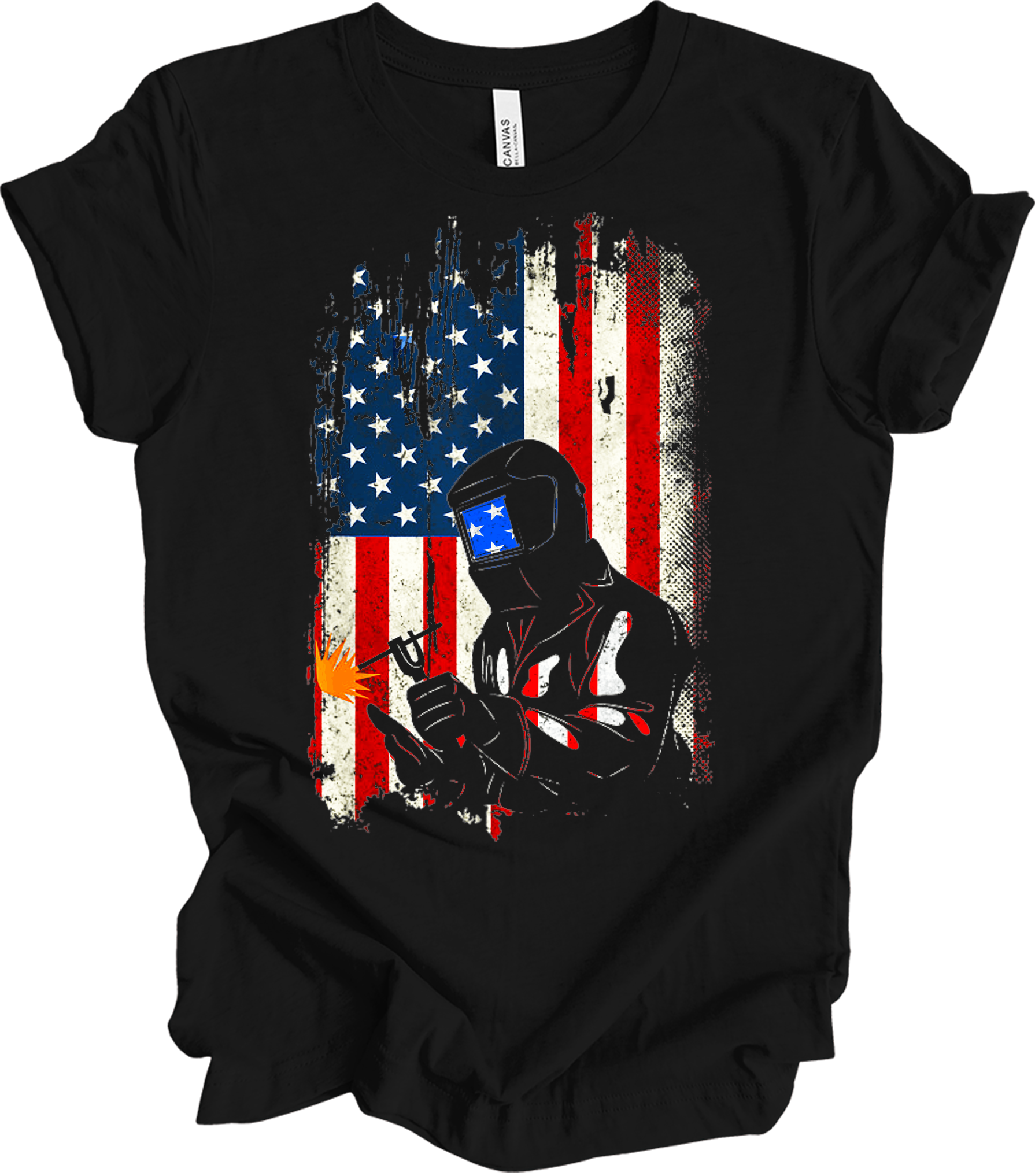 Welder Dad American Flag - Patriotic Welding USA Father Gift T-Shirt in Black