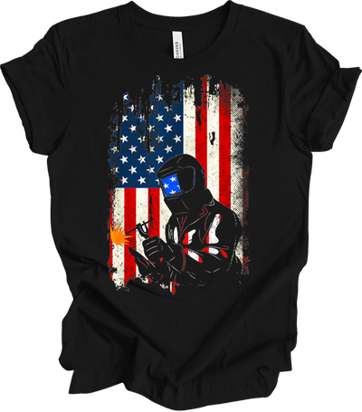 Welder Dad American Flag - Patriotic Welding USA Father Gift T-Shirt in Black