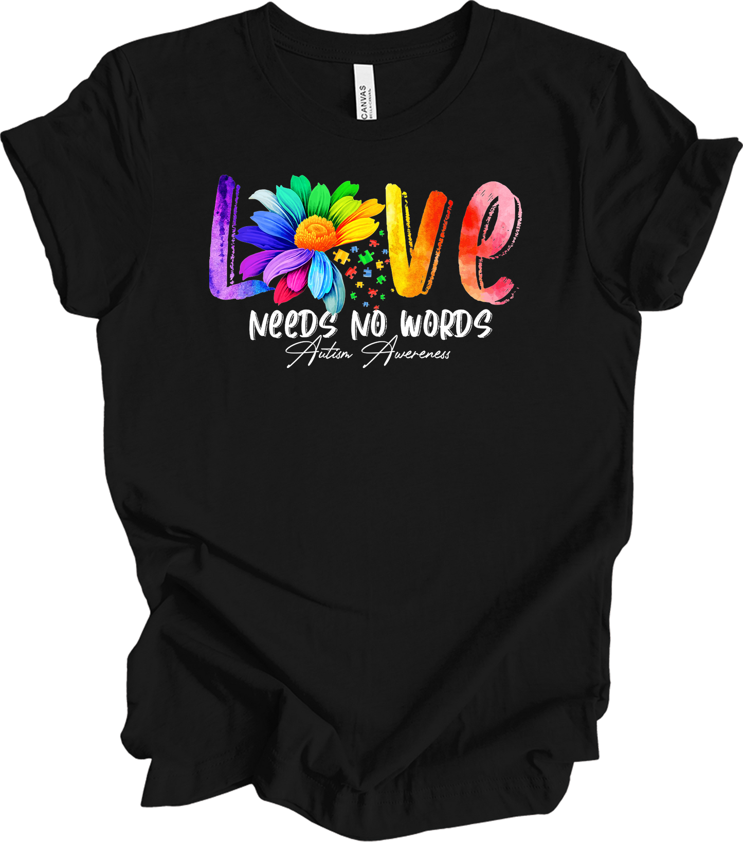 Love Needs No Words Autism T-Shirt in Black