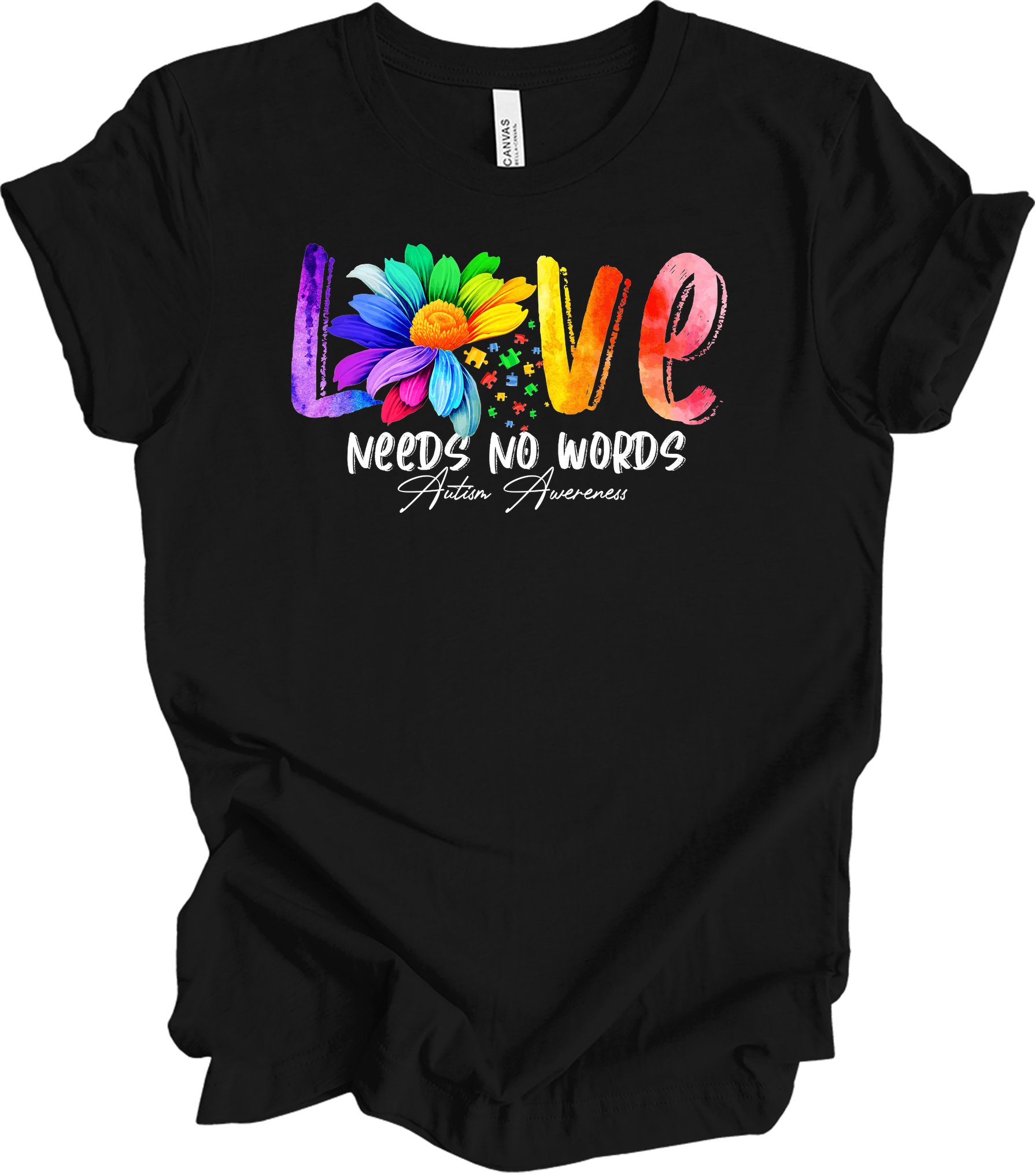Love Needs No Words Autism T-Shirt in Black