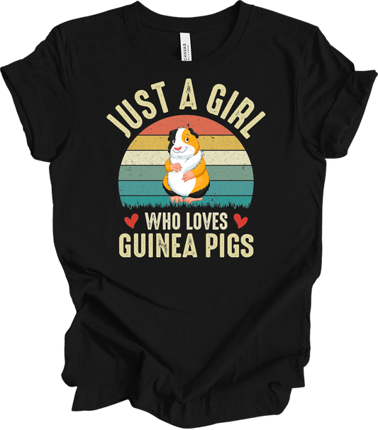 Just a Girl Who Loves Guinea Pigs - Cute Retro Pet Gift T-Shirt in Black
