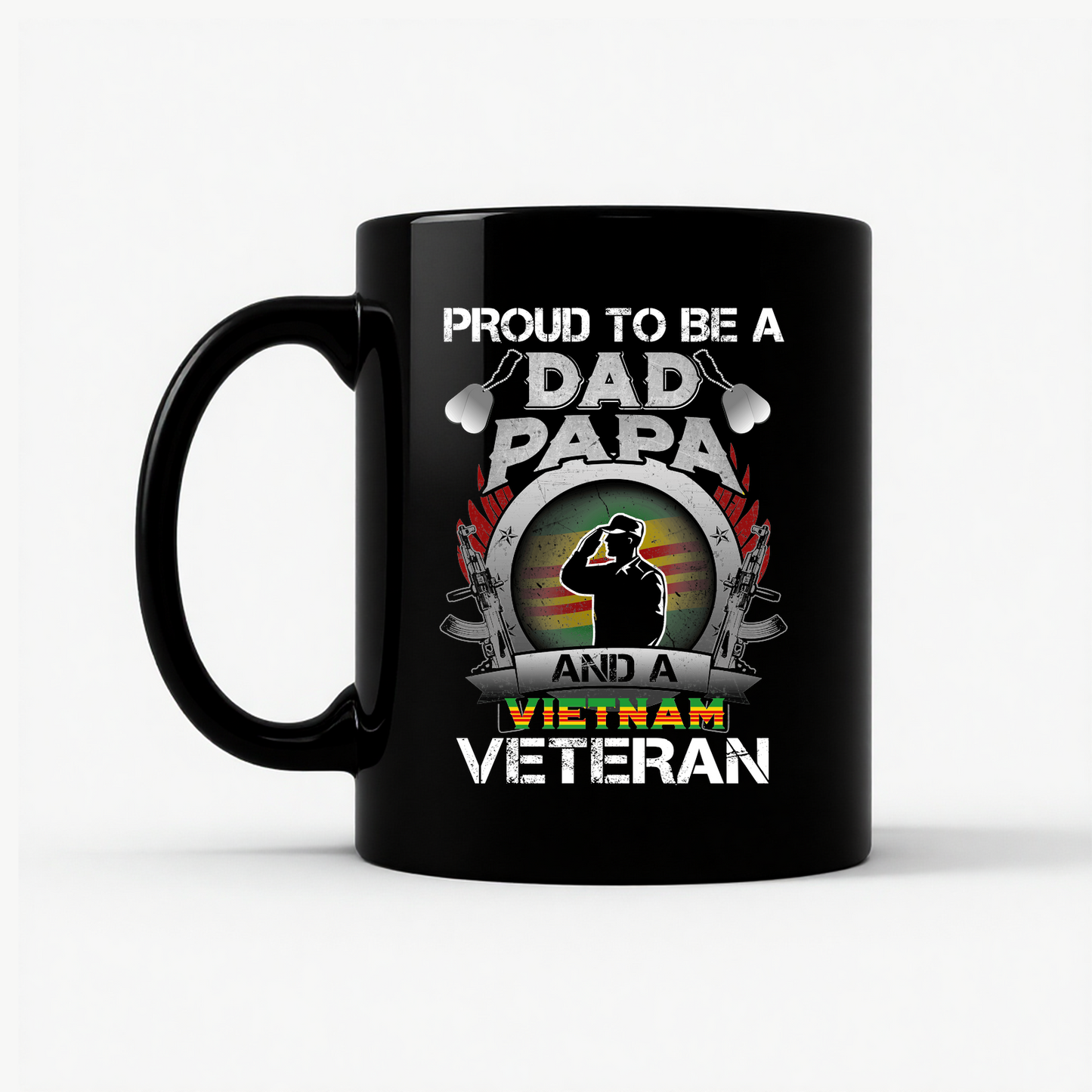 Vietnam Veteran Dad Papa Patriotic Military Mug in Black