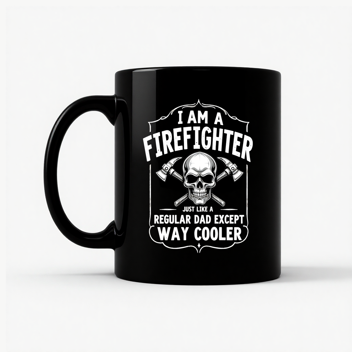 Firefighter Dad Cool Skull Mug in Black