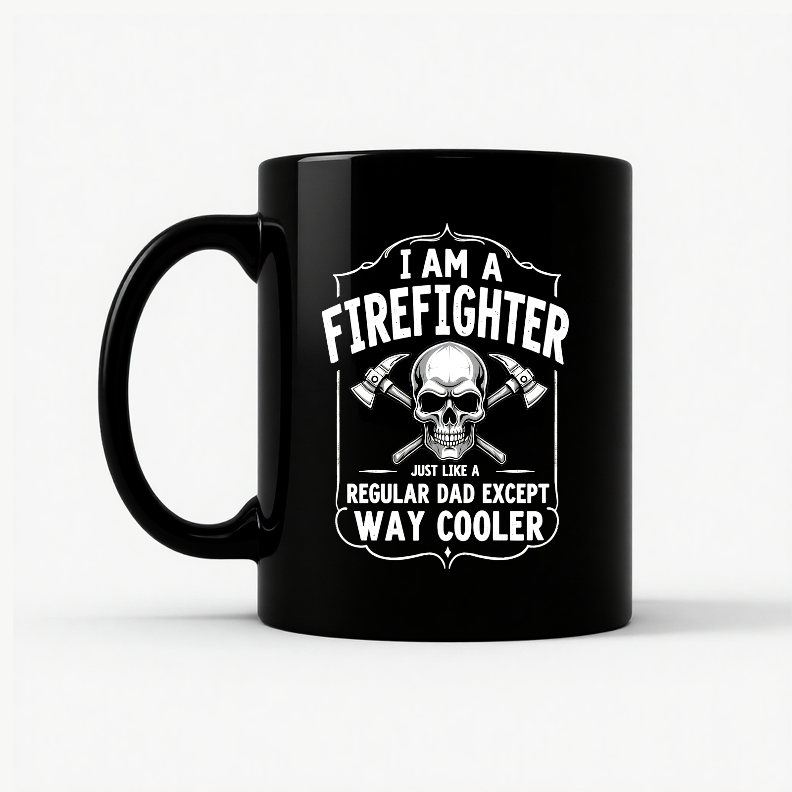 Firefighter Dad Cool Skull Mug in Black