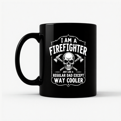 Firefighter Dad Cool Skull Mug in Black