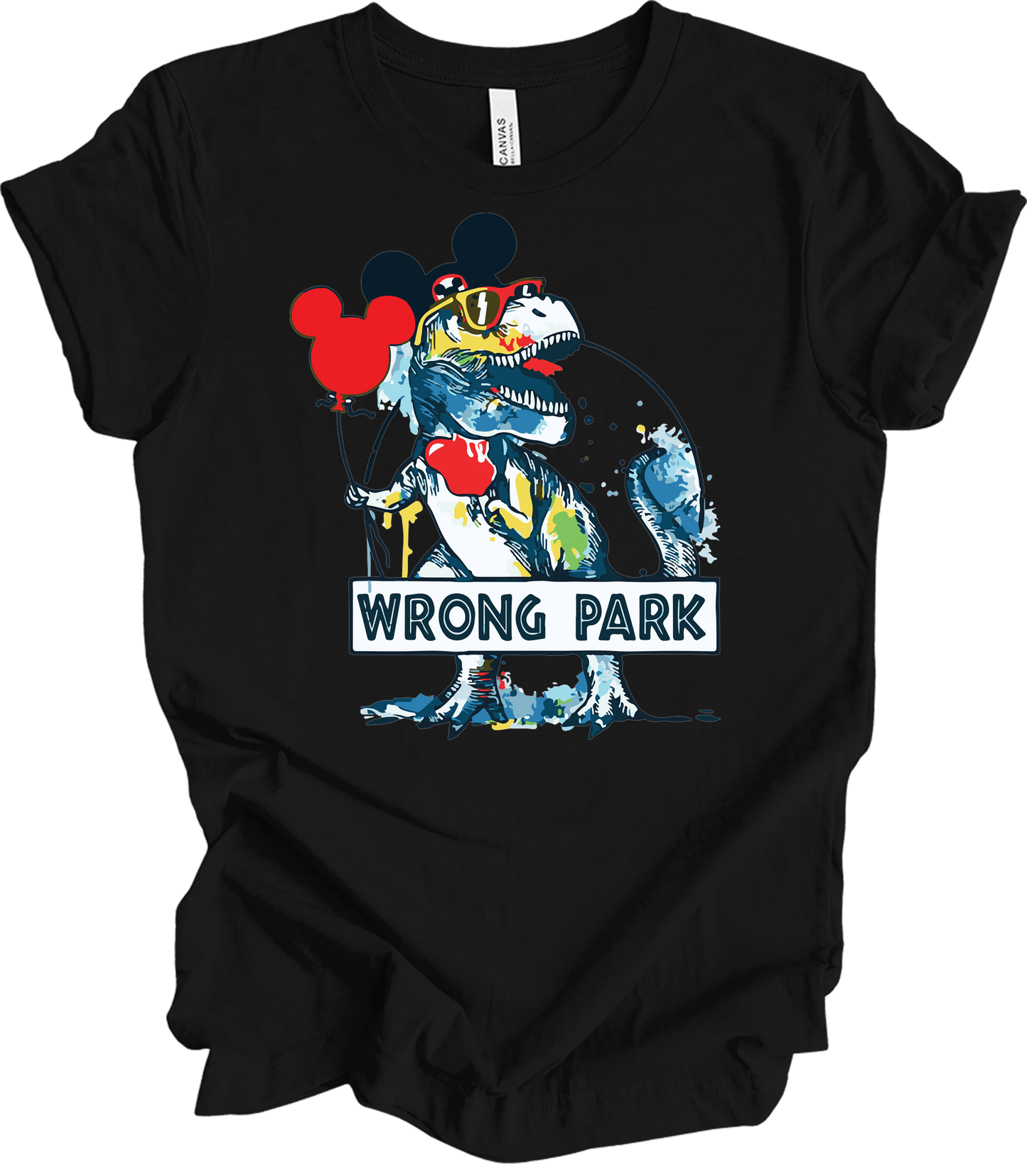 Wrong Park Funny Dinosaur T-Rex Watercolor T-Shirt in Black