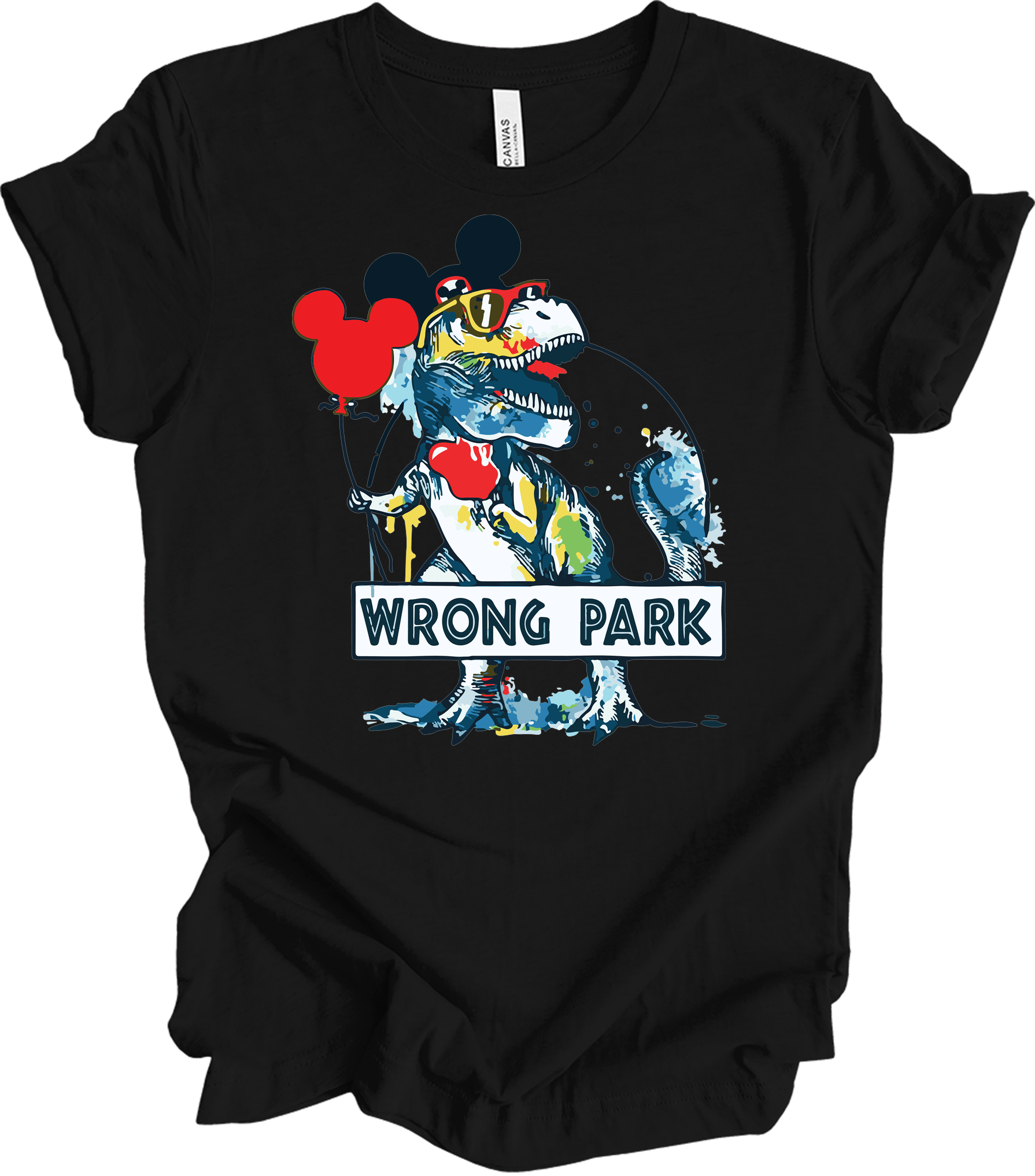 Wrong Park Funny Dinosaur T-Rex Watercolor T-Shirt in Black