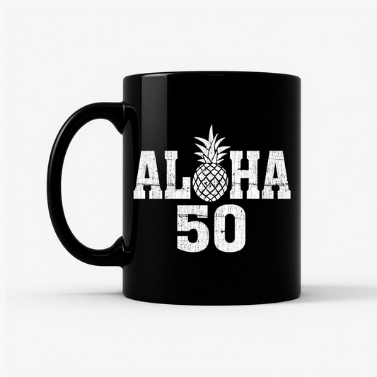 Aloha 50 Pineapple Mug in Black