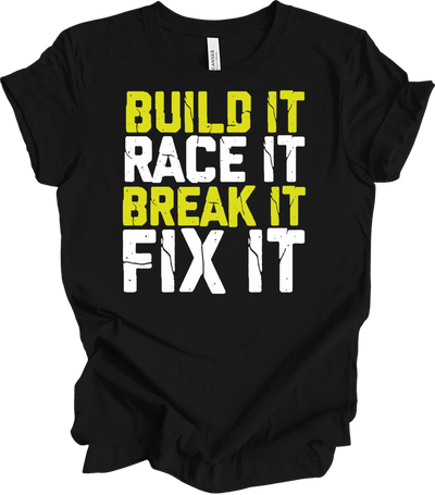 Build Race Break Fix - Funny RC Car & Mechanic T-Shirt in Black