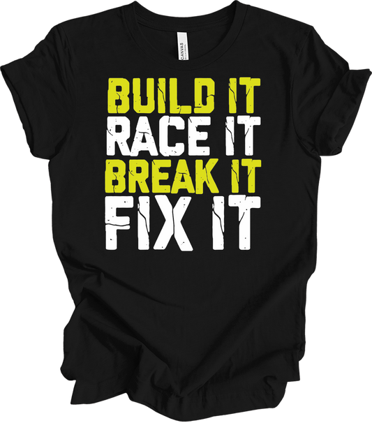 Build Race Break Fix - Funny RC Car & Mechanic T-Shirt in Black