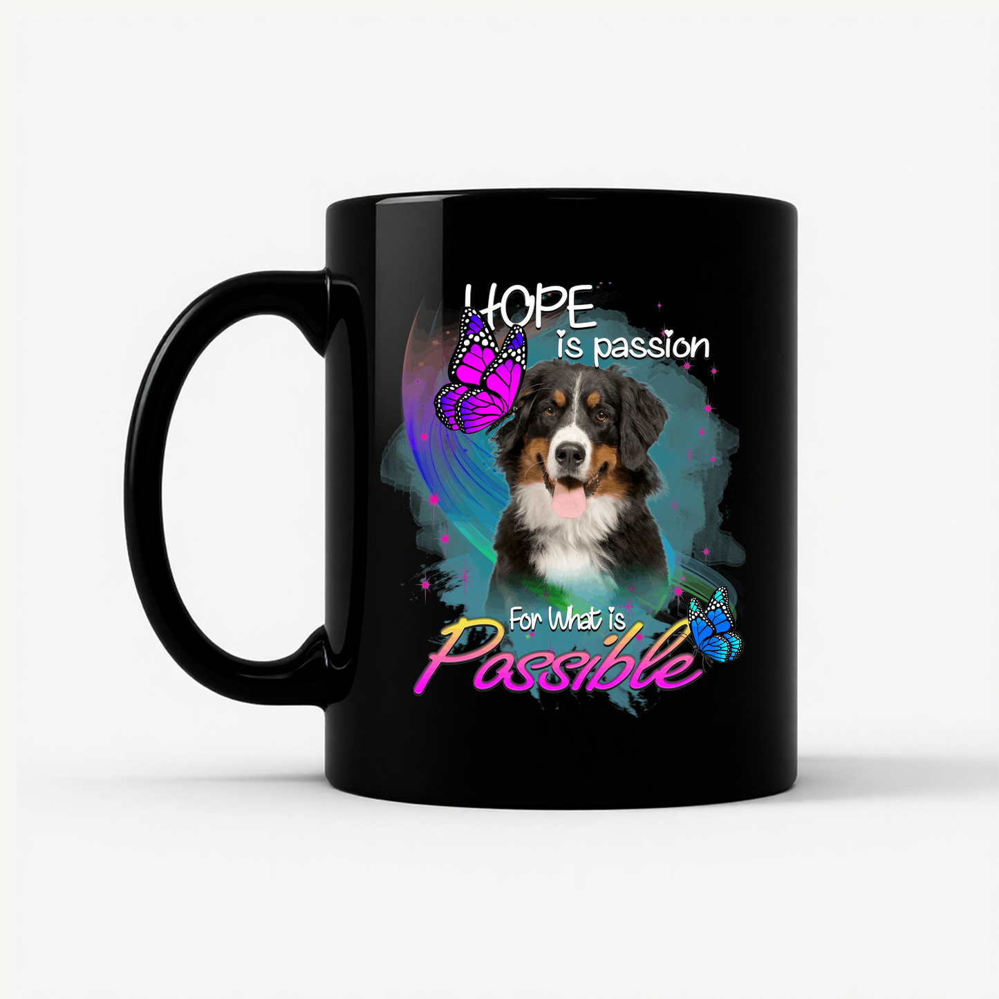 Bernese Mountain Dog Hope Mug in Black