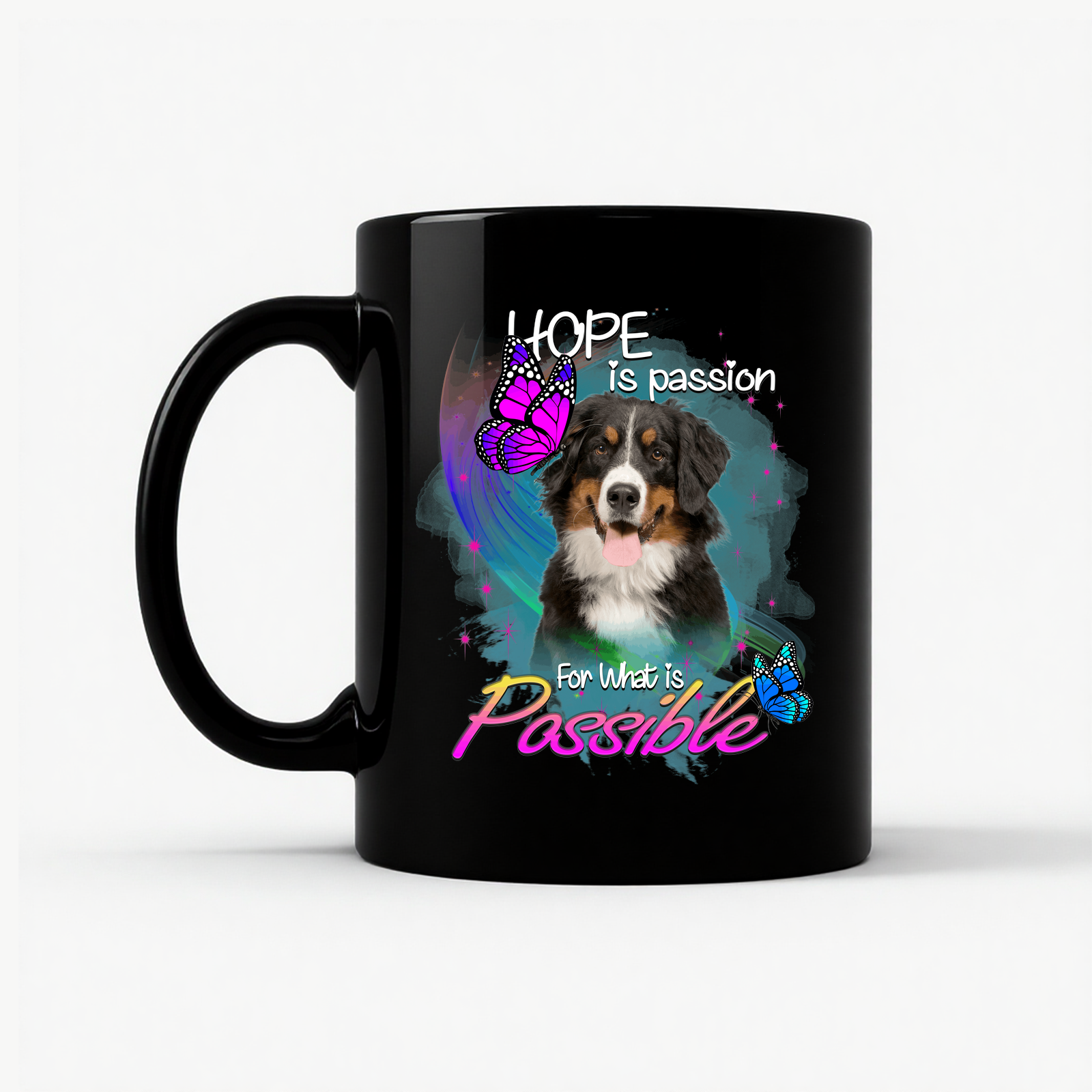 Bernese Mountain Dog Hope Mug in Black