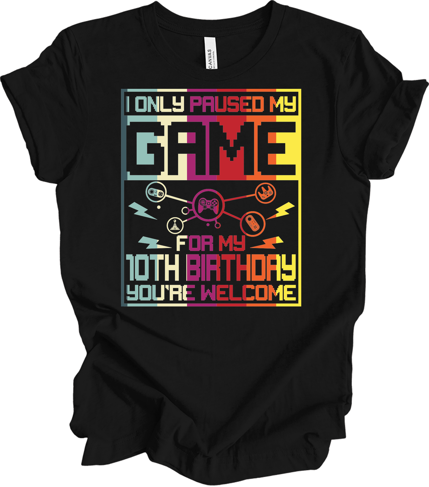 Paused Game 10th Birthday T-Shirt in Black