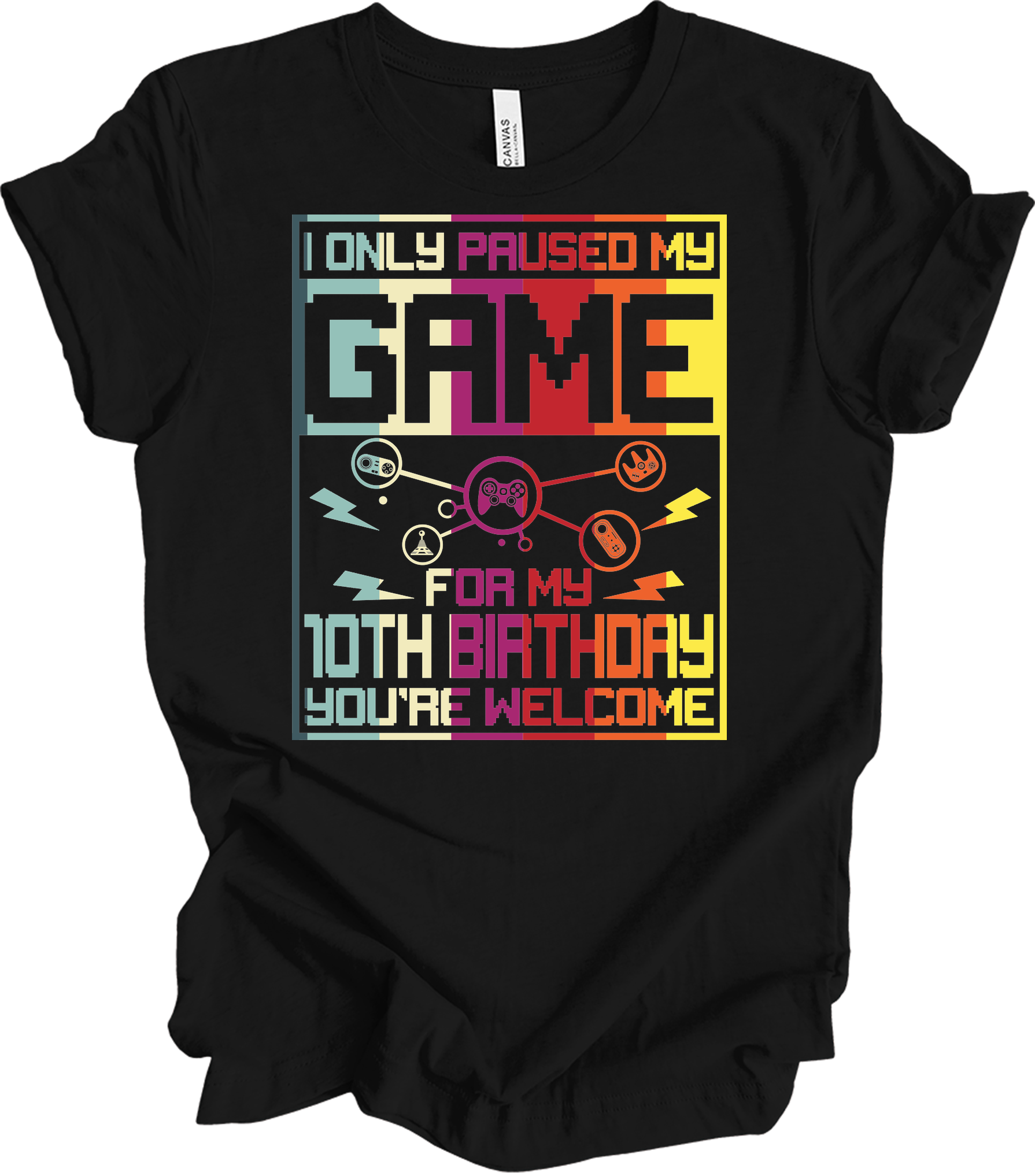 Paused Game 10th Birthday T-Shirt in Black