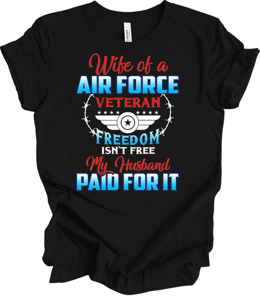 Wife of a US Air Force Veteran - Patriotic Spouse T-Shirt in Black
