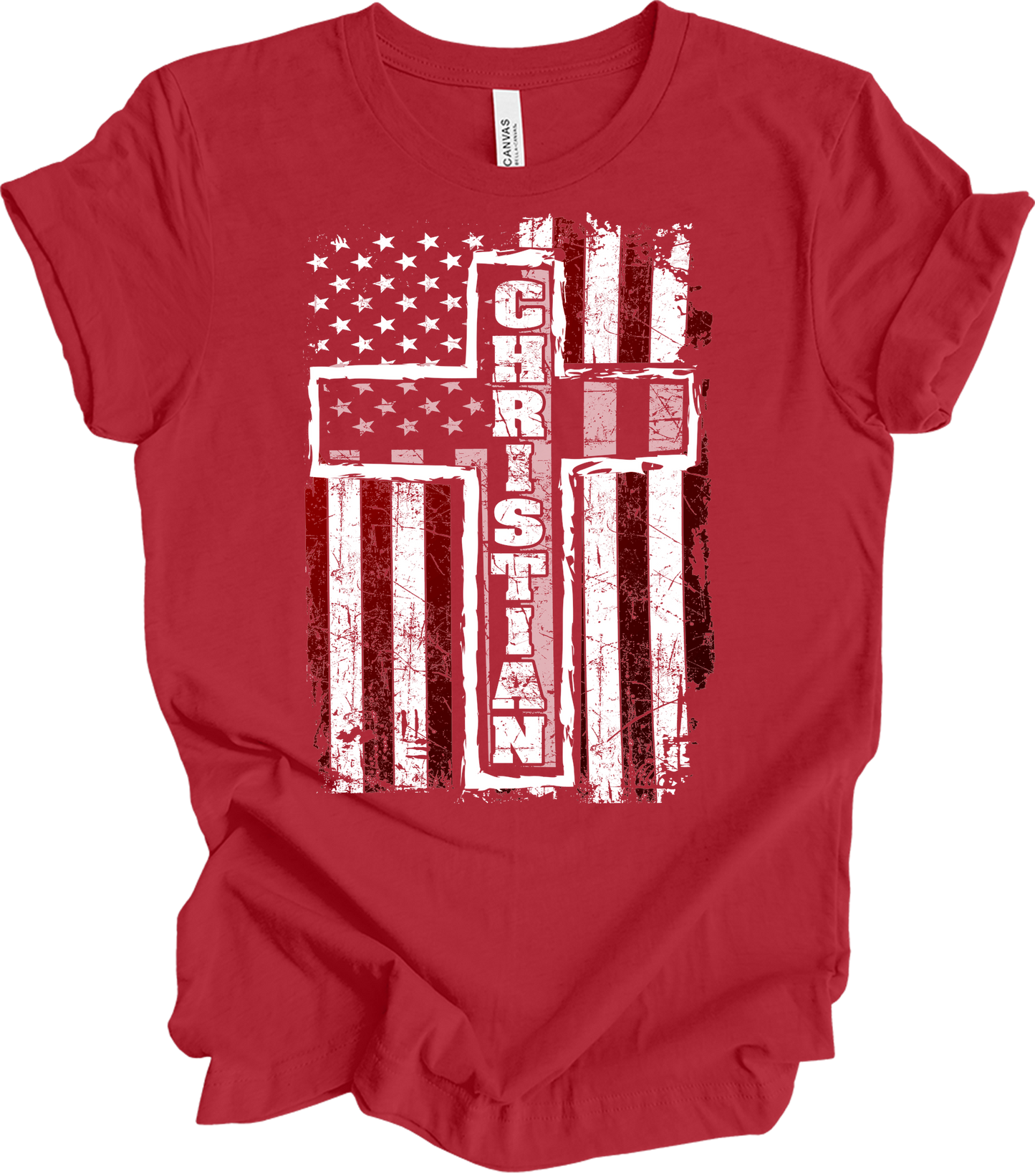 American Flag Cross Christian T-Shirt in Canvas Red