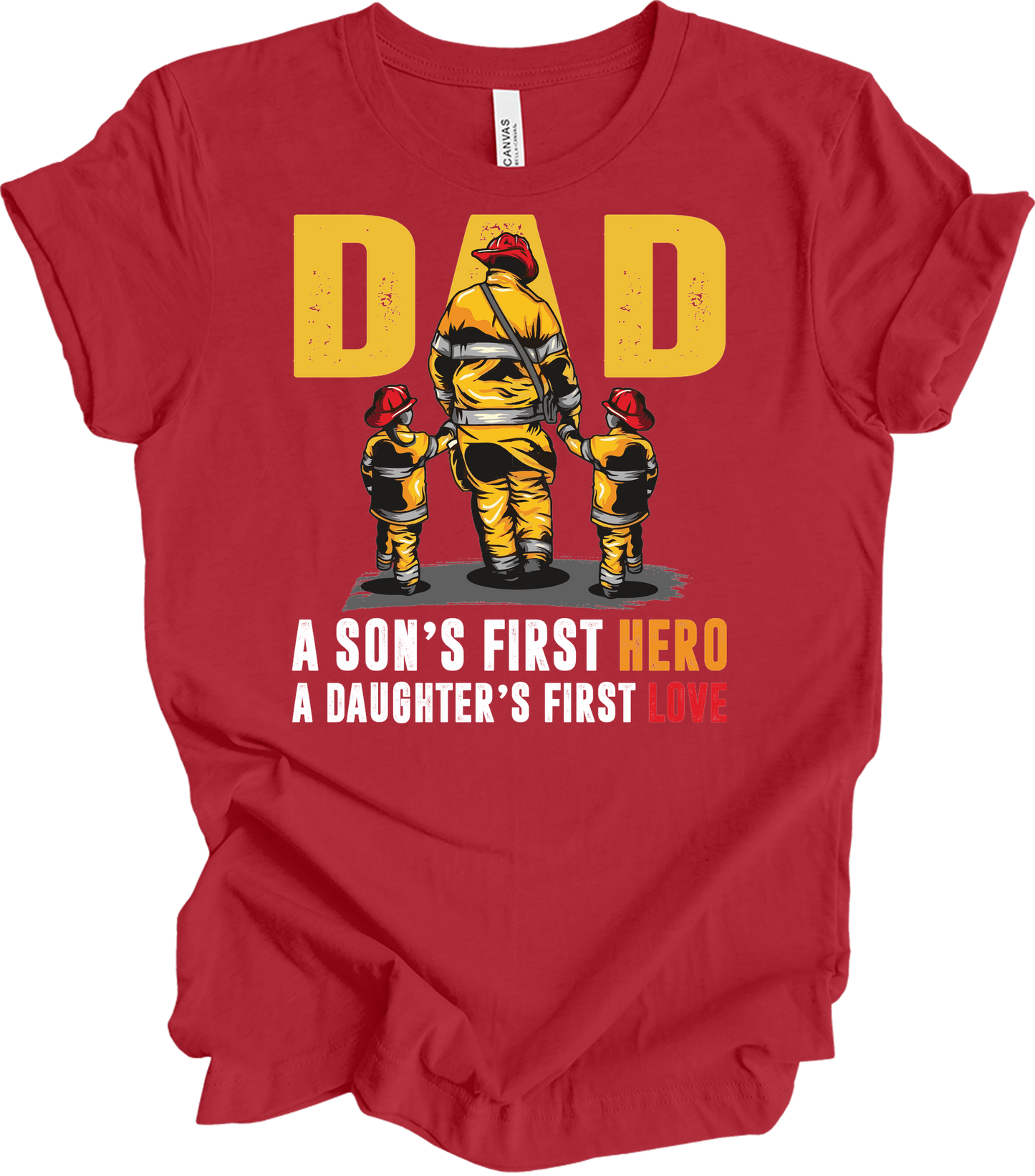Firefighter Dad: Hero & Love T-Shirt in Canvas Red