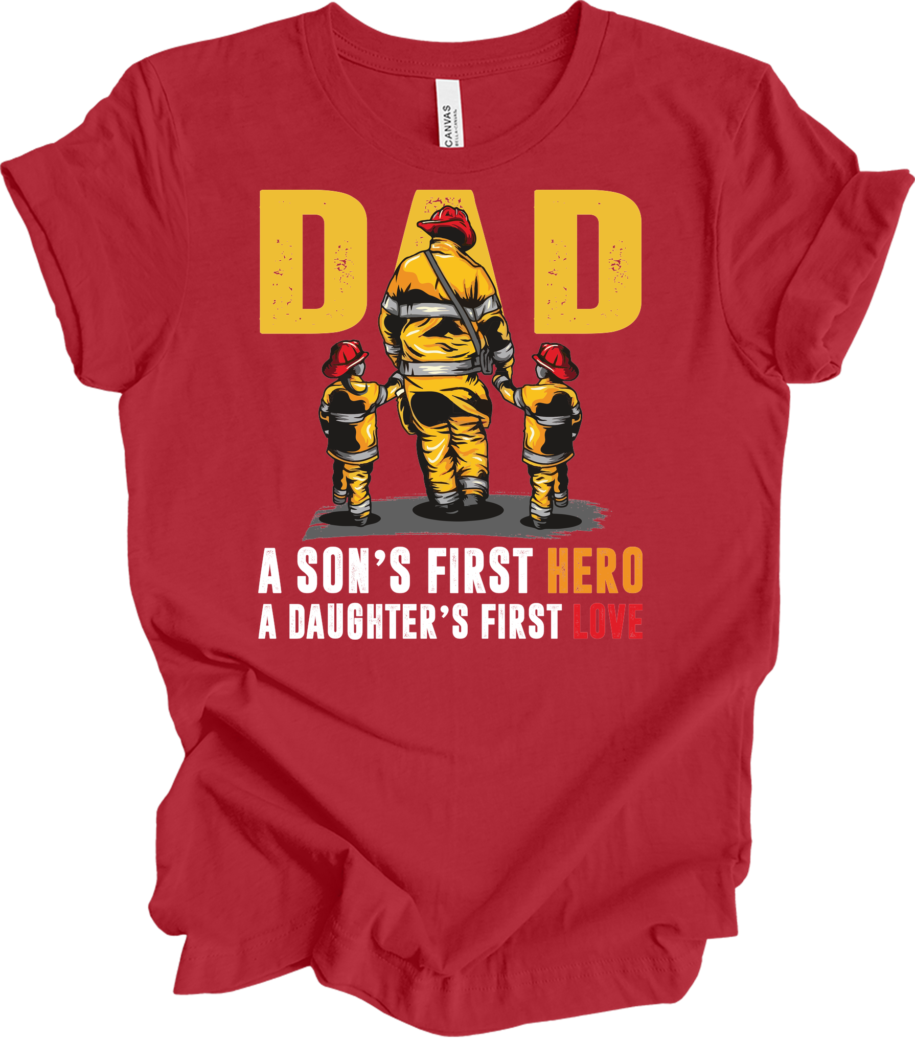 Firefighter Dad: Hero & Love T-Shirt in Canvas Red