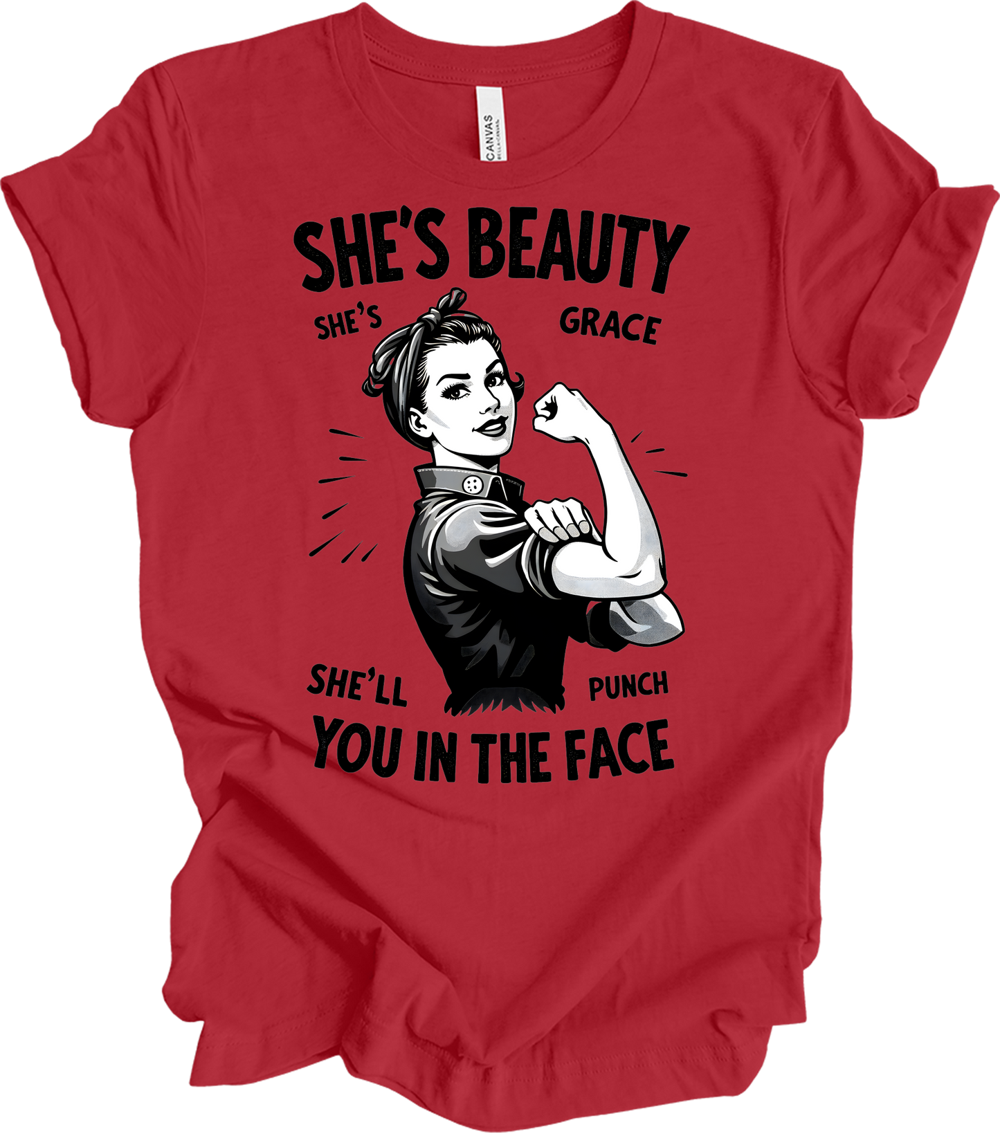 Beauty Grace Punch Face T-Shirt in Canvas Red