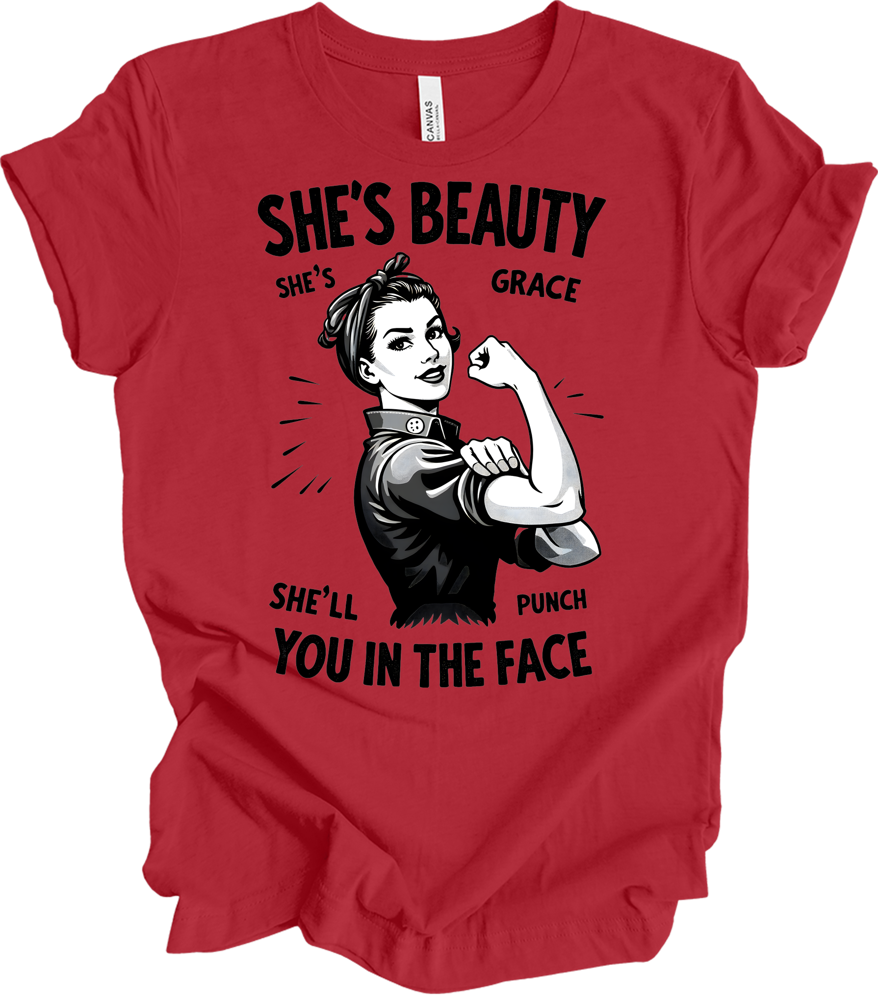 Beauty Grace Punch Face T-Shirt in Canvas Red