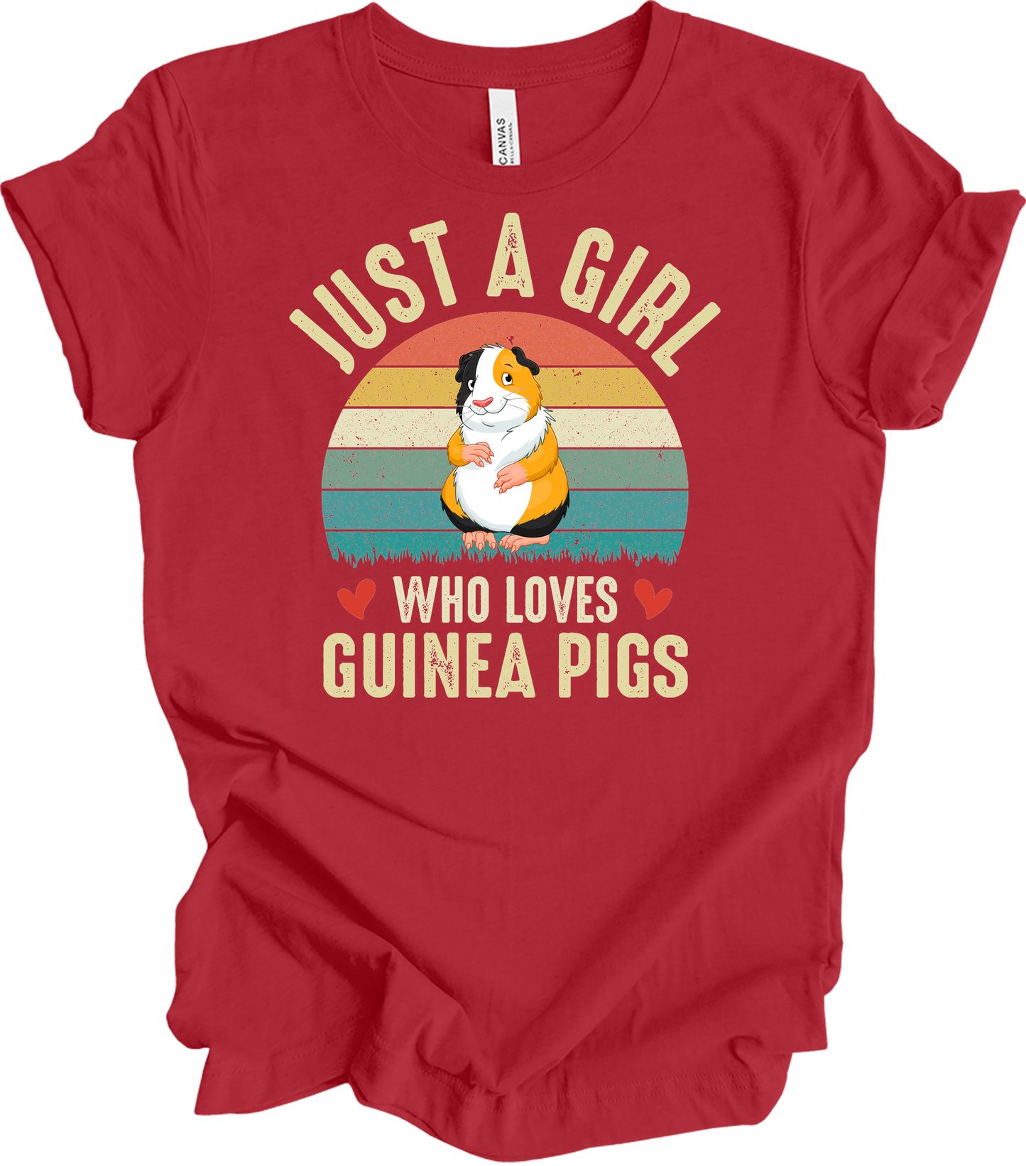 Just a Girl Who Loves Guinea Pigs - Cute Retro Pet Gift T-Shirt in Canvas Red