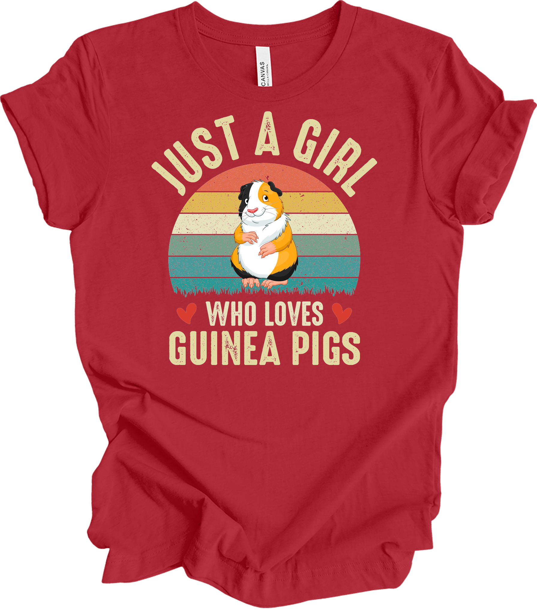 Just a Girl Who Loves Guinea Pigs - Cute Retro Pet Gift T-Shirt in Canvas Red