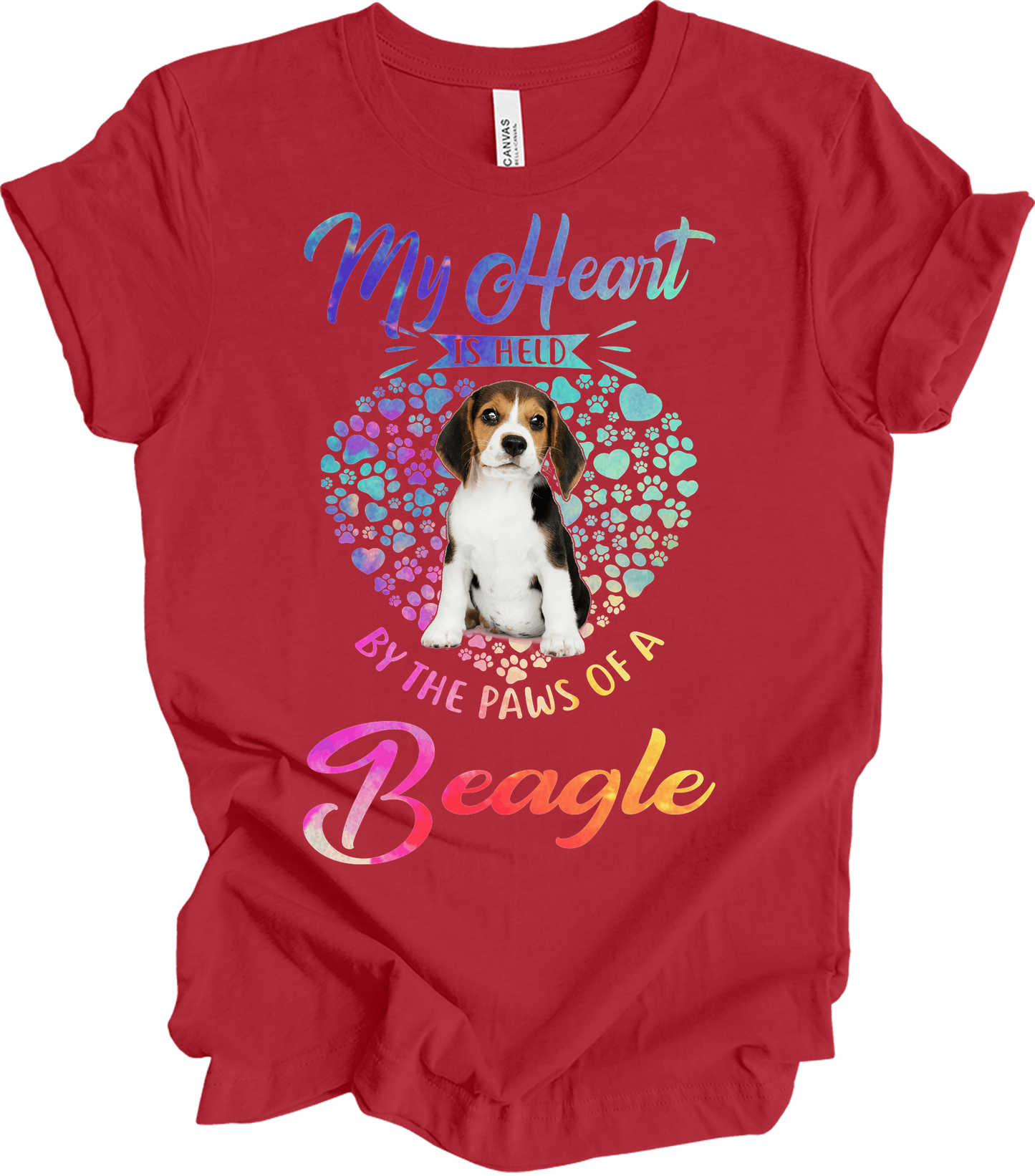 Beagle Heart Paw T-Shirt in Canvas Red