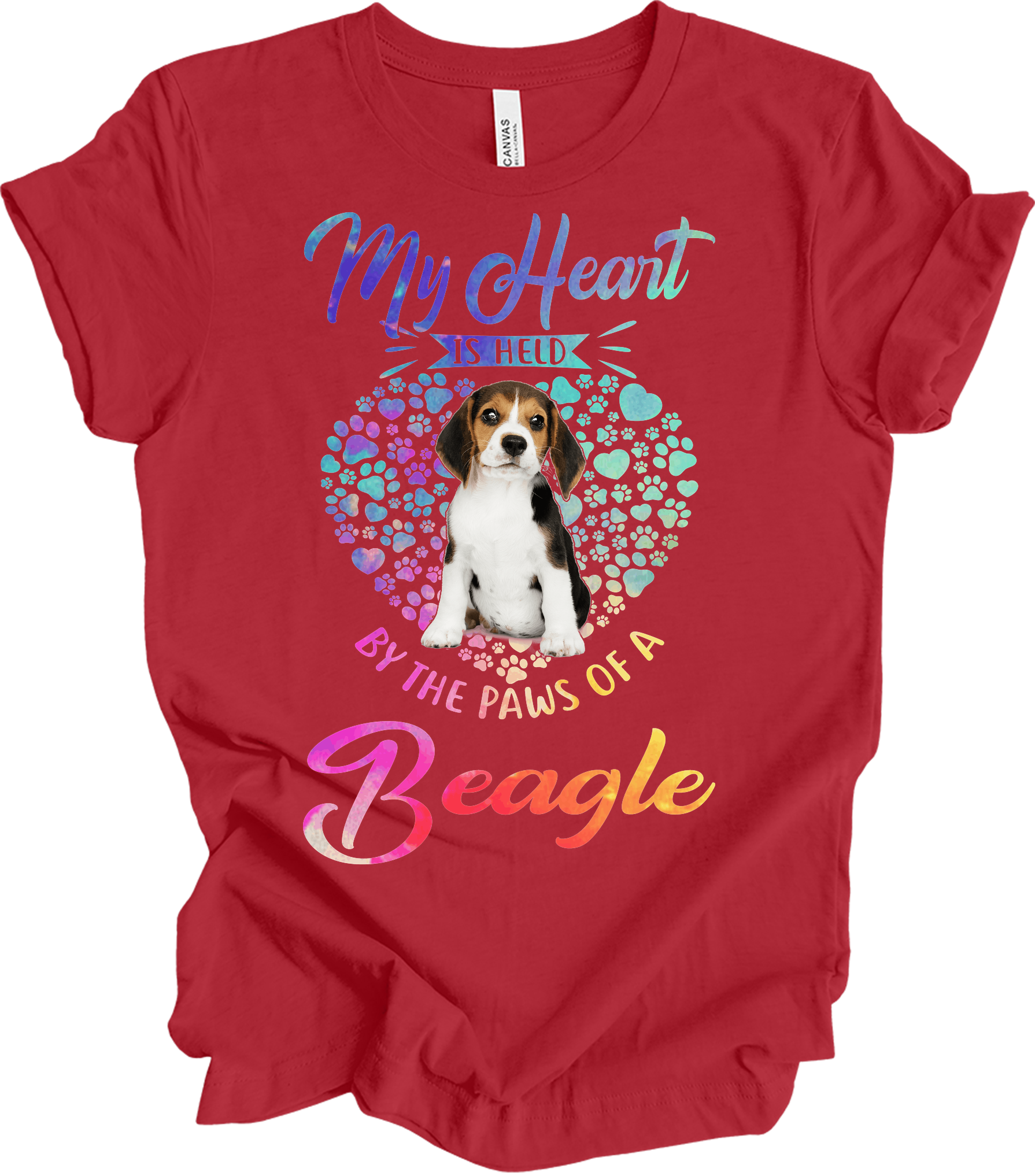 Beagle Heart Paw T-Shirt in Canvas Red