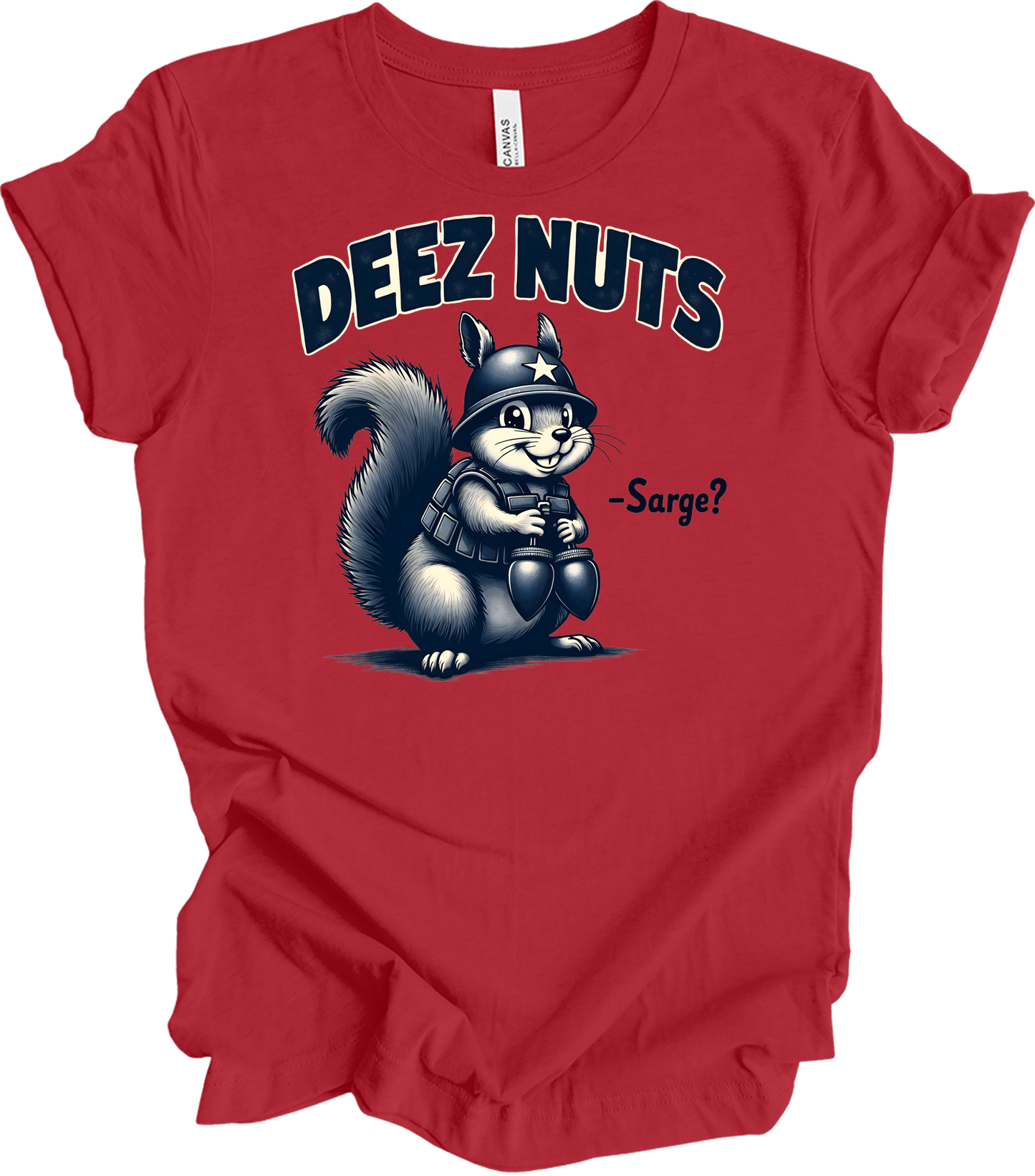 Funny 'Deez Nuts' Squirrel T-Shirt in Canvas Red