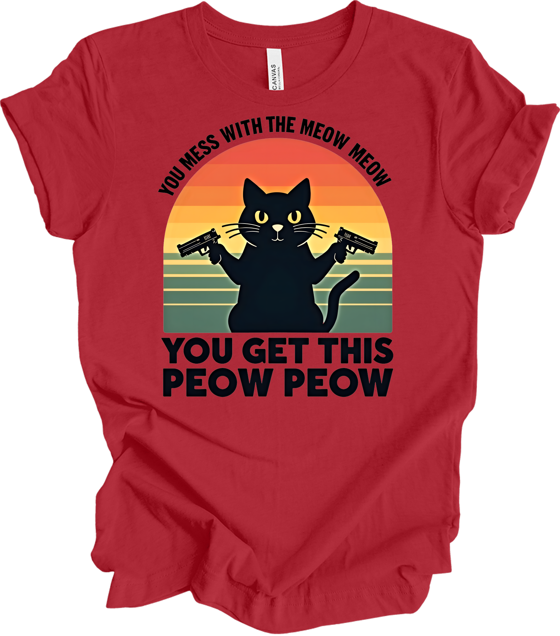 Meow Meow Peow Peow Cat T-Shirt in Canvas Red