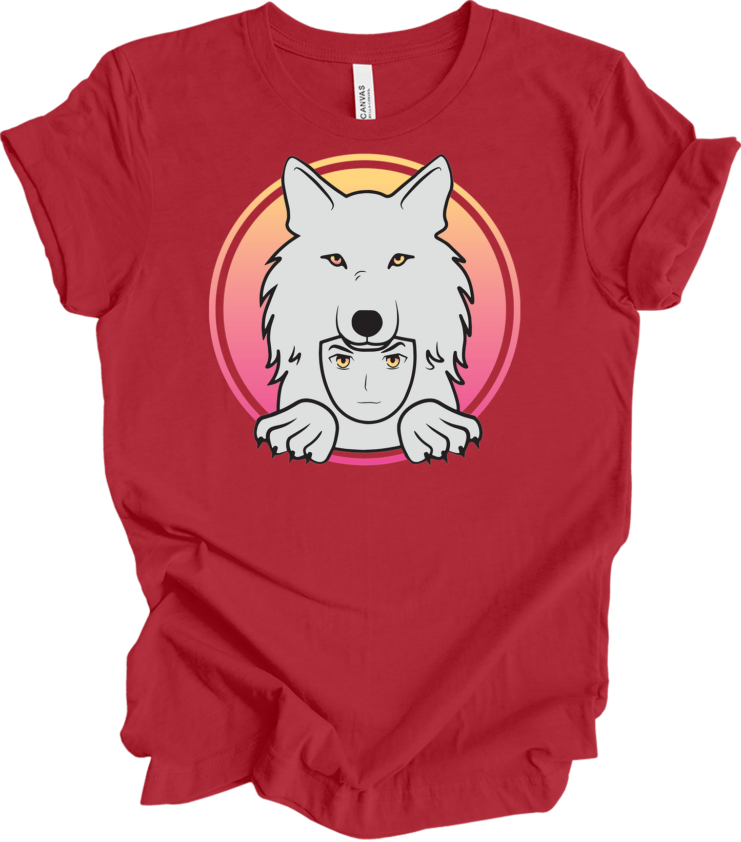 White Wolf Spirit Animal Anime - Wolf Pack T-Shirt in Canvas Red
