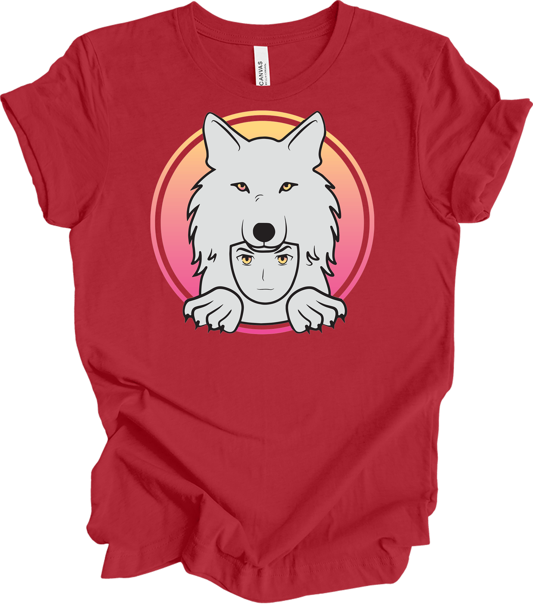 White Wolf Spirit Animal Anime - Wolf Pack T-Shirt in Canvas Red