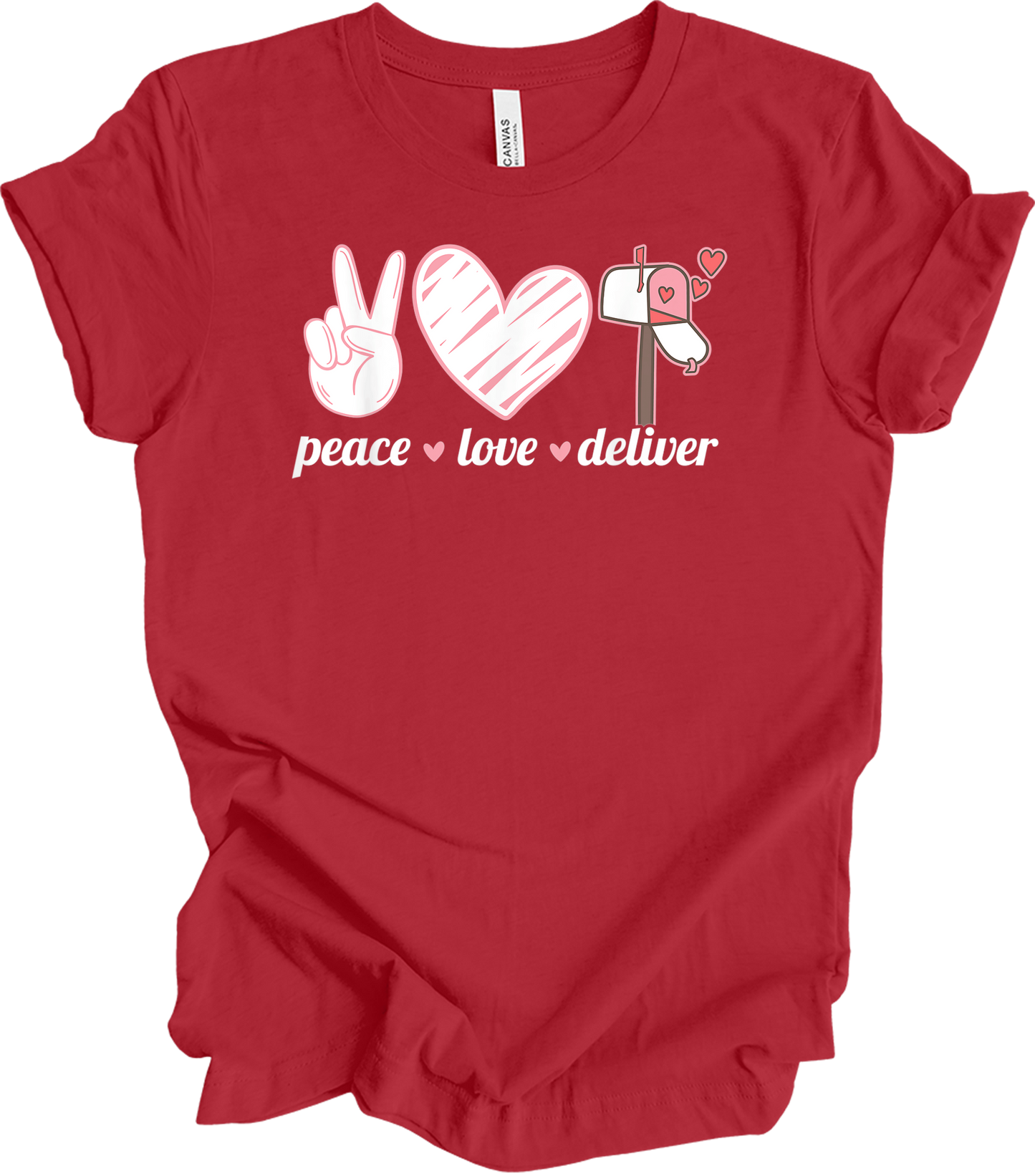 Peace Love Deliver T-Shirt in Canvas Red