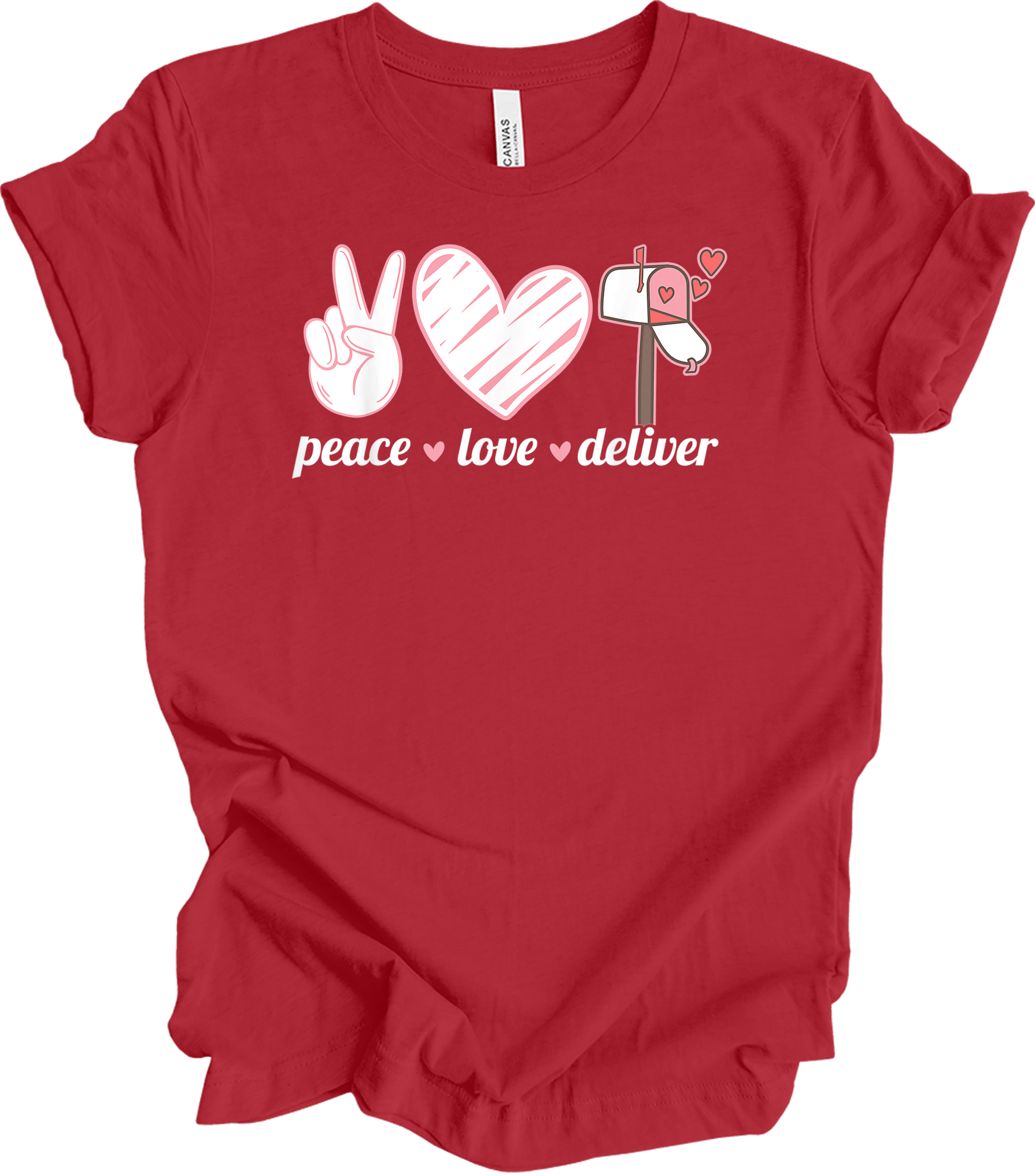 Peace Love Deliver T-Shirt in Canvas Red