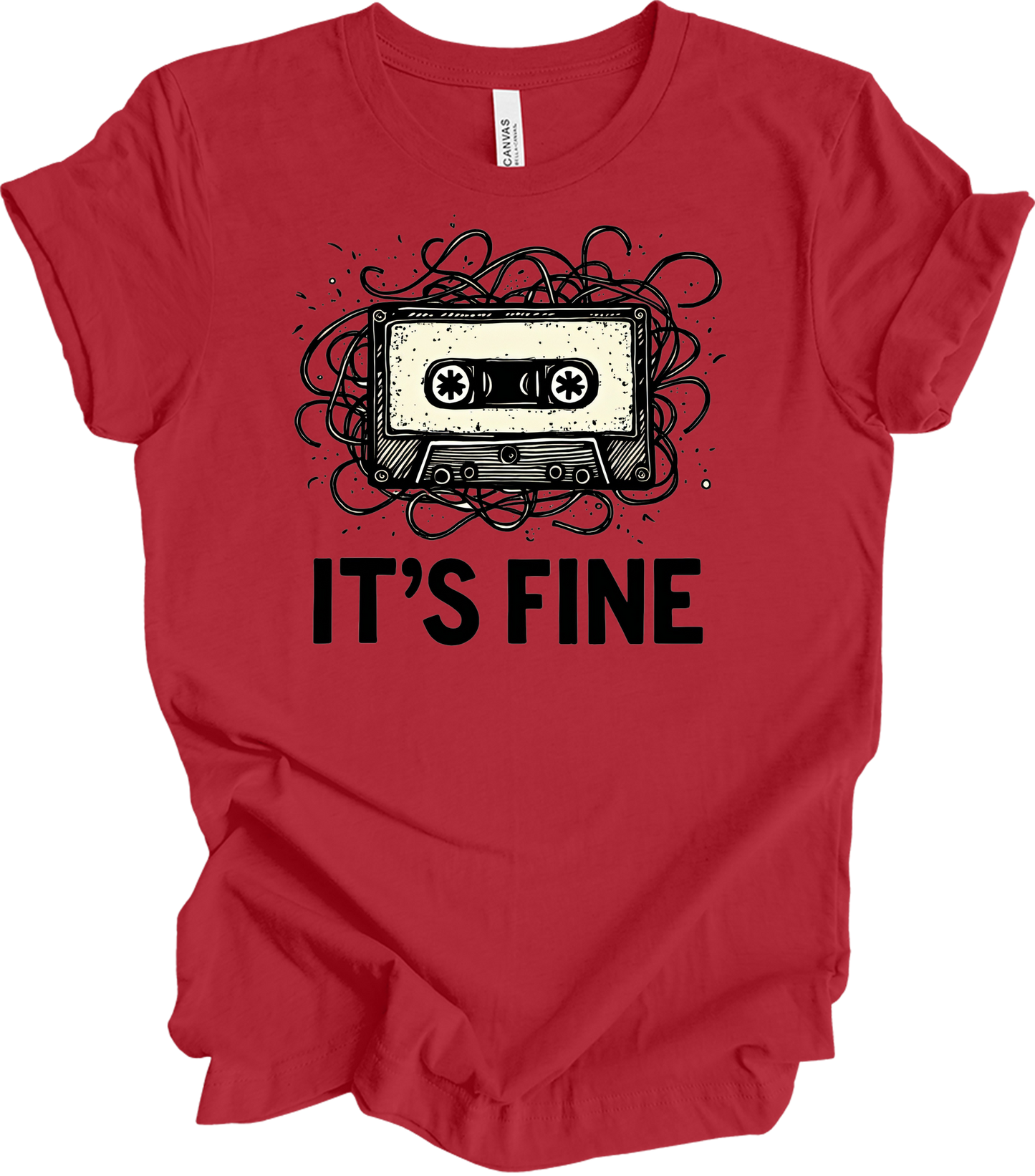 Retro Cassette Tape 'It's Fine' T-Shirt in Canvas Red