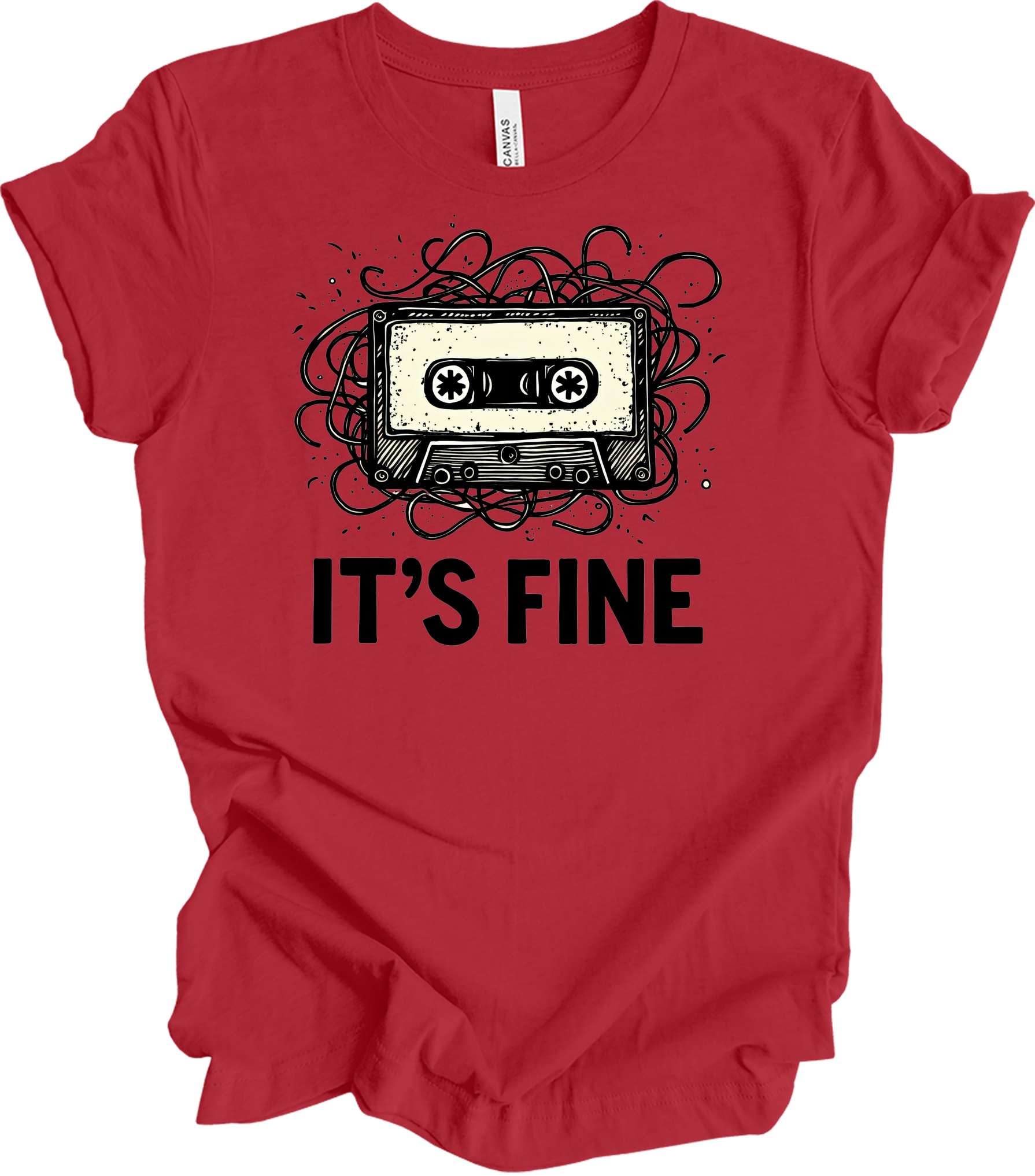 Retro Cassette Tape 'It's Fine' T-Shirt in Canvas Red