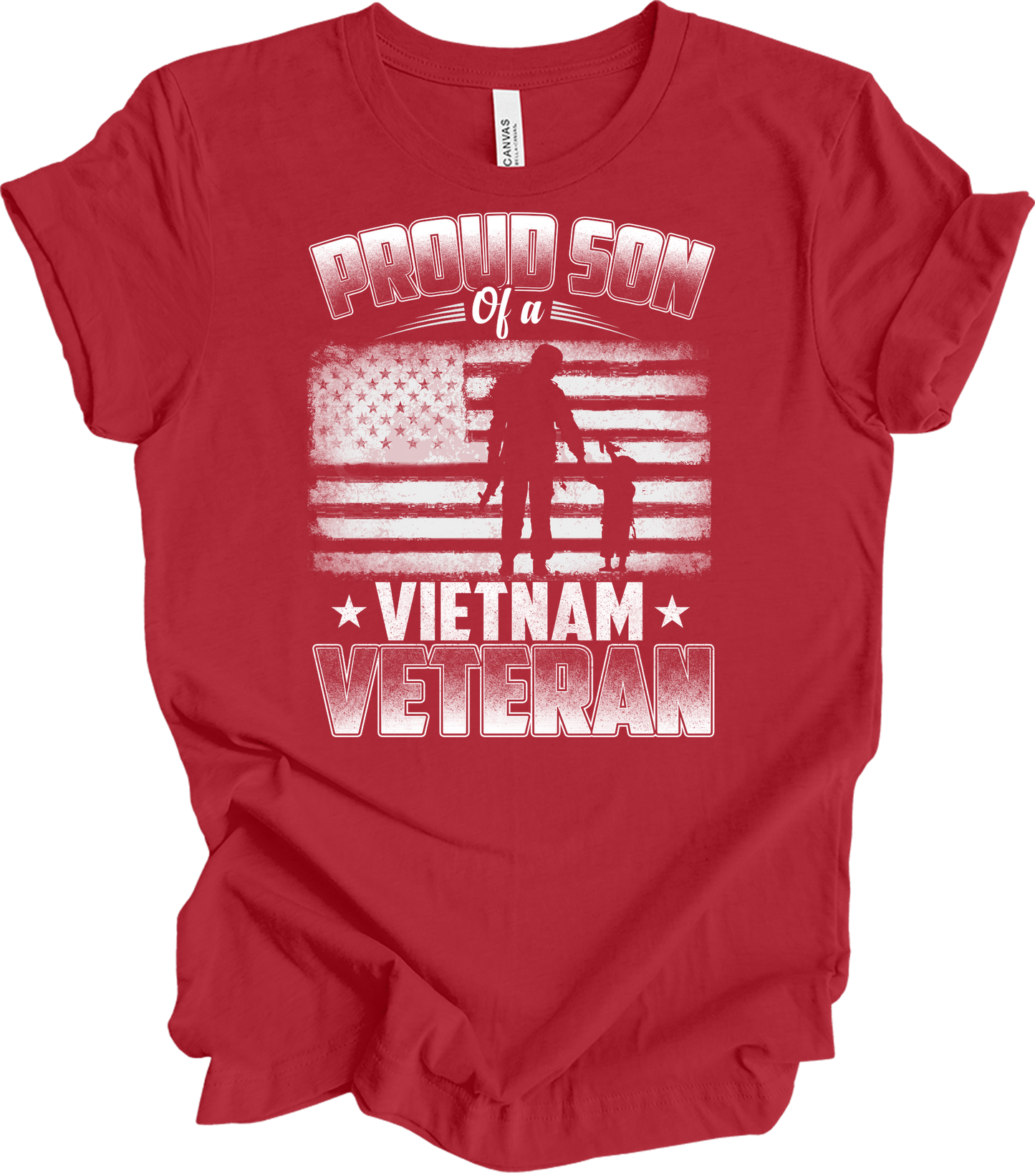 Proud Son Vietnam Veteran Patriotic US Flag T-Shirt in Canvas Red