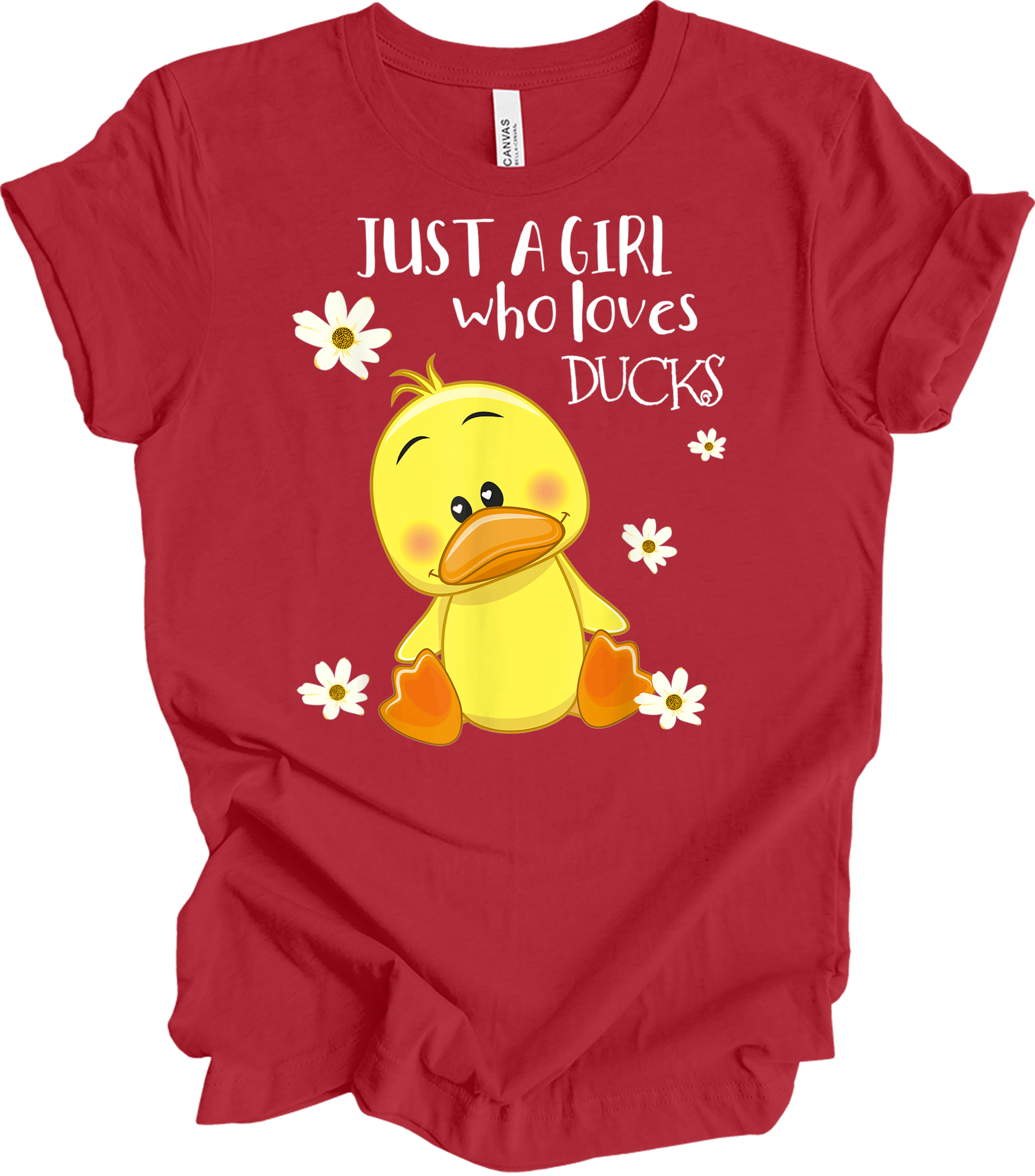 Just a Girl Who Loves Ducks - Cute Duck Lover T-Shirt in Canvas Red