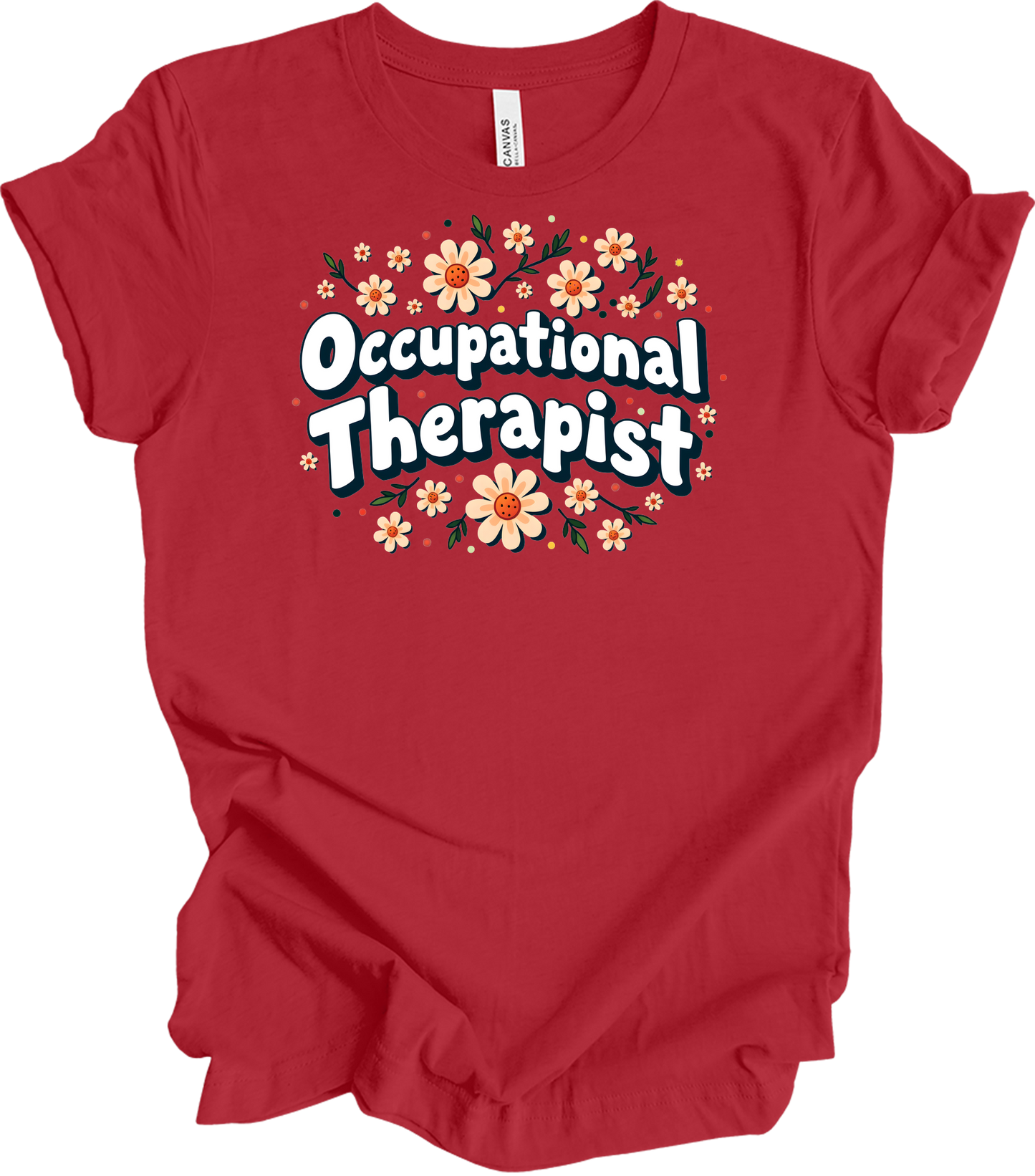 Floral Occupational Therapist T-Shirt in Canvas Red