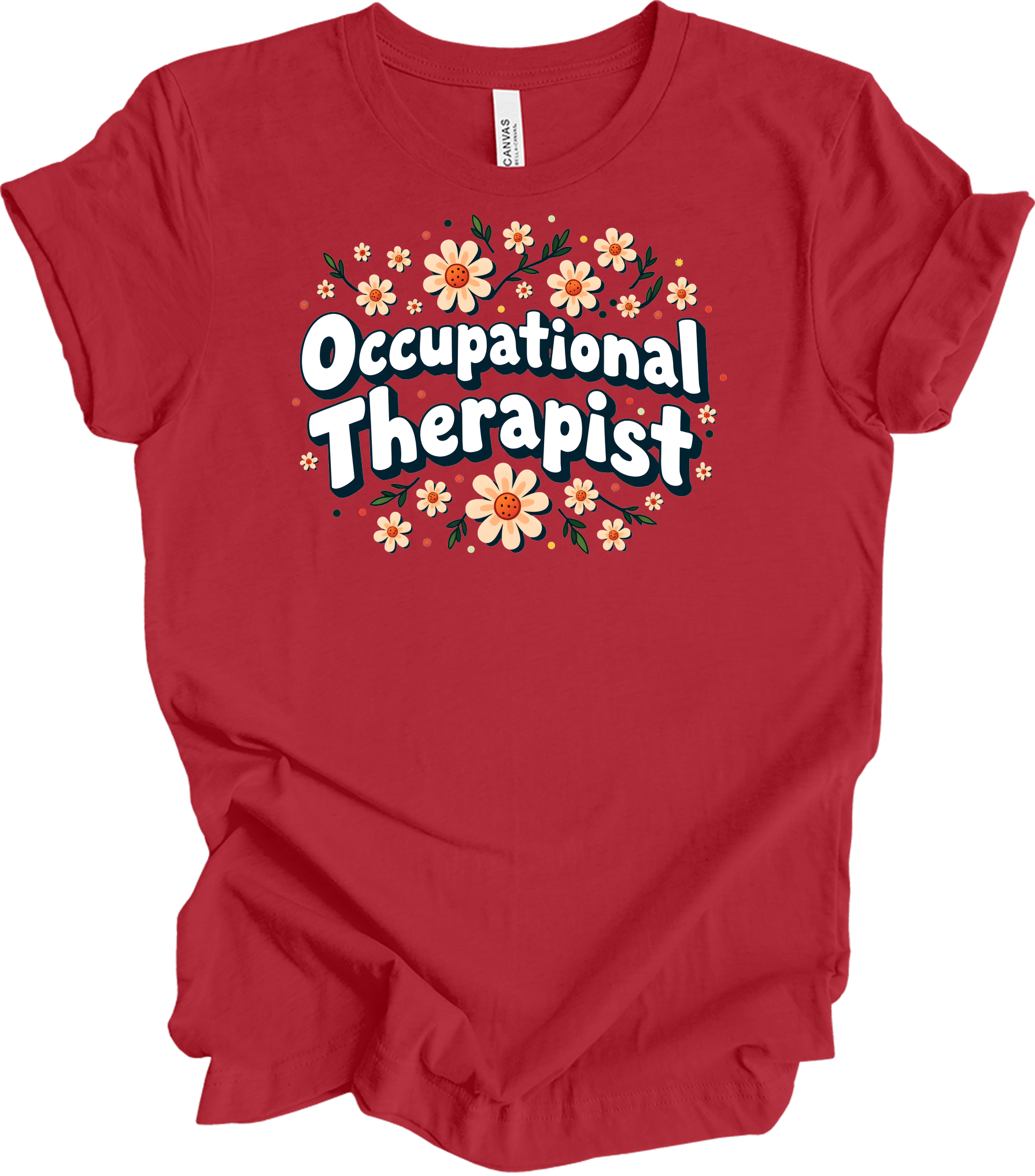 Floral Occupational Therapist T-Shirt in Canvas Red